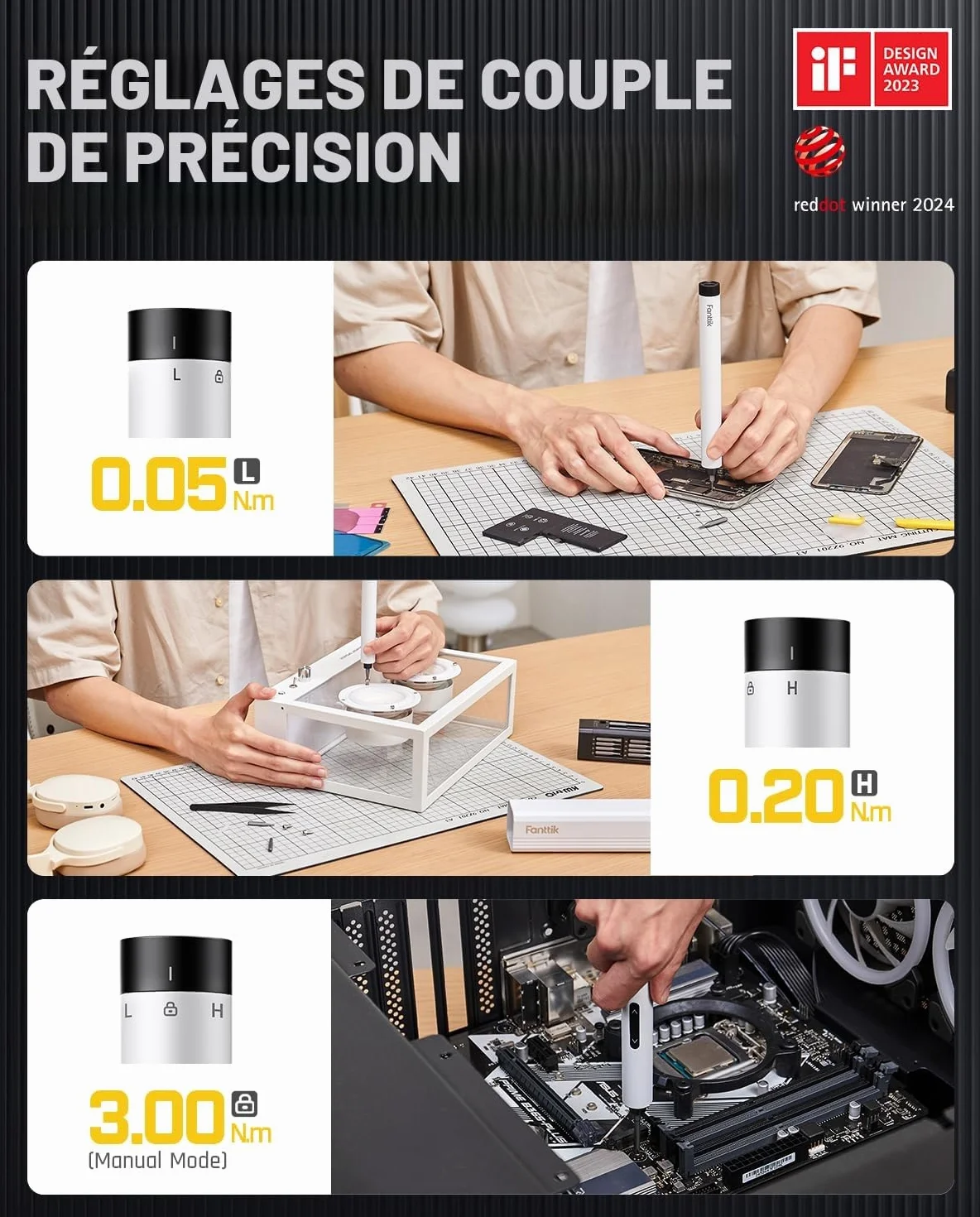 Fanttik E1 MAX mini tournevis électrique, set de tournevis de précision avec 50 embouts magnétiques, 2 vitesses de couple,convient pour téléphone portable/caméra/ordinateur portable/montre (Blanc)
