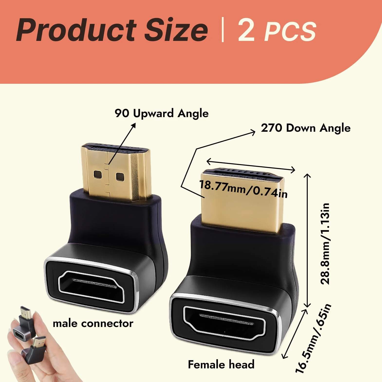 2 Pièces Adaptateur HDMI Coudé 8K, câble HDMI 2.1 et Rallonge HDMI Male Femelle, Coudé 90° et 270°, Connecteur Angle Droit Plaqué Or, Compatible TV, Moniteur, Laptop, Console, Prise HD MI Fiable
