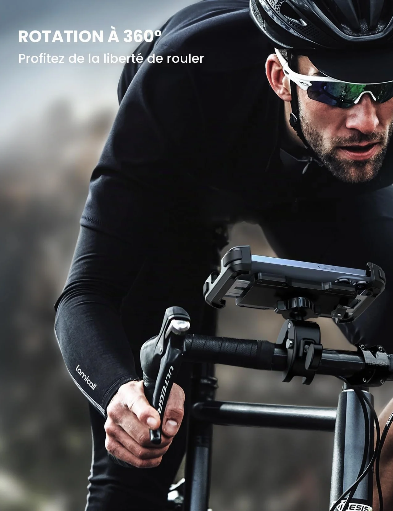 Lamicall Support Téléphone Moto, Support Téléphone Vélo - [Amélioré Pince de Guidon à Installation Rapide], Porte Téléphone Vélo pour iPhone 17/16/15/14/13 Pro Max, Xs XR, Android, Smartphone 4.7-6.8”