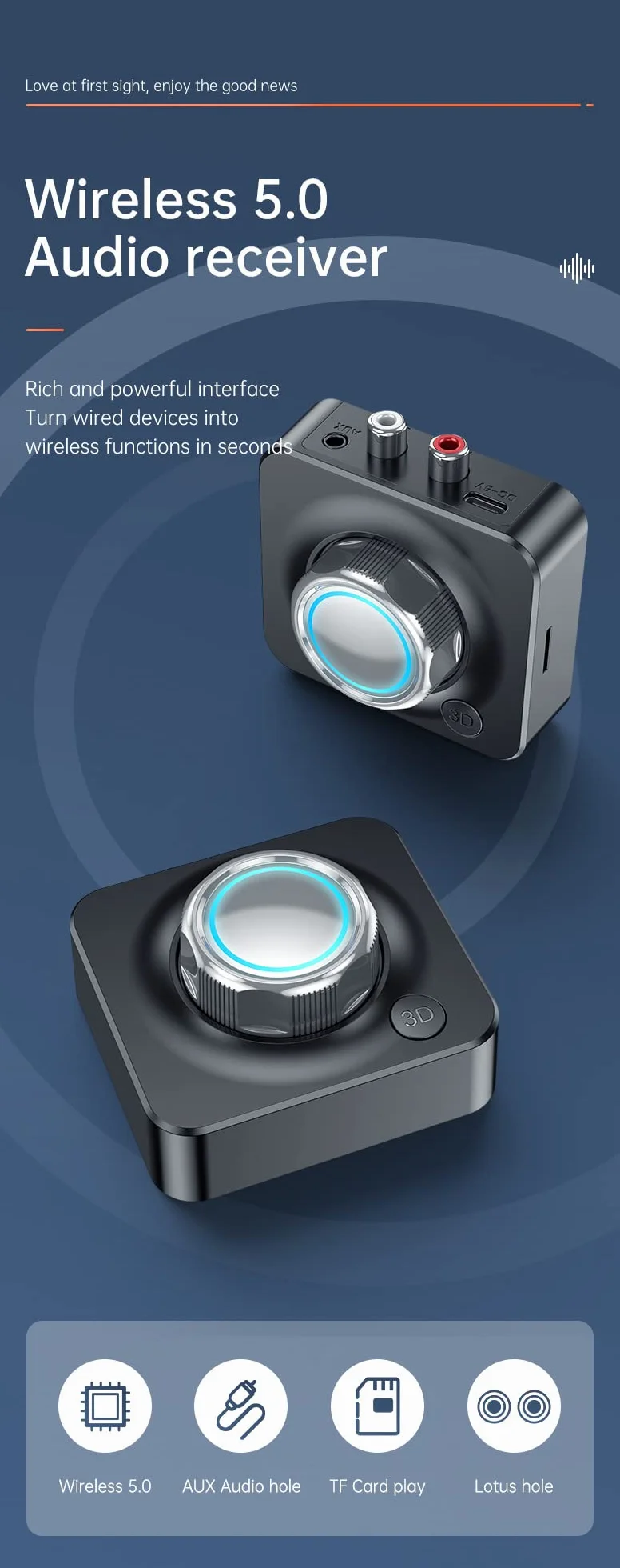 Récepteur Bluetooth USB 5.0 2,4 GHz sans fil 3,5 mm AUX vers adaptateur audio stéréo 2RCA