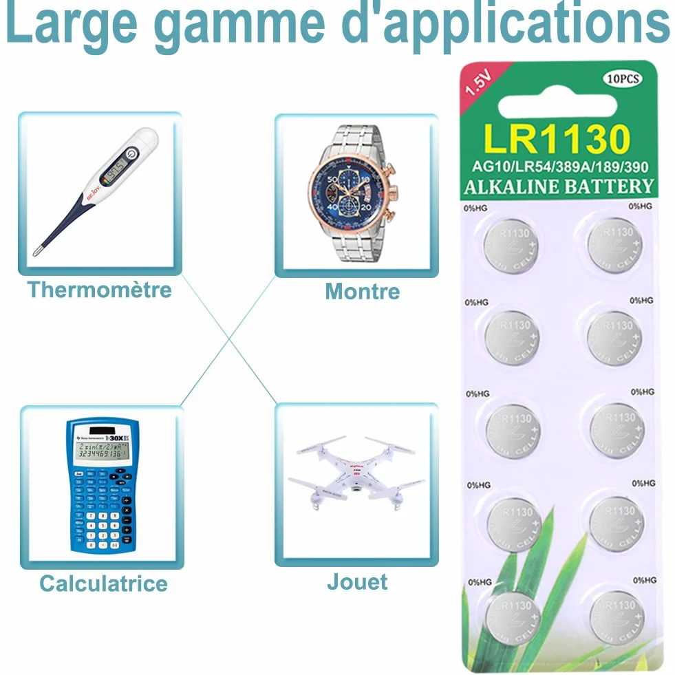 Paquet de 40 Piles Bouton alcaline de la Pile LR1130 AG10