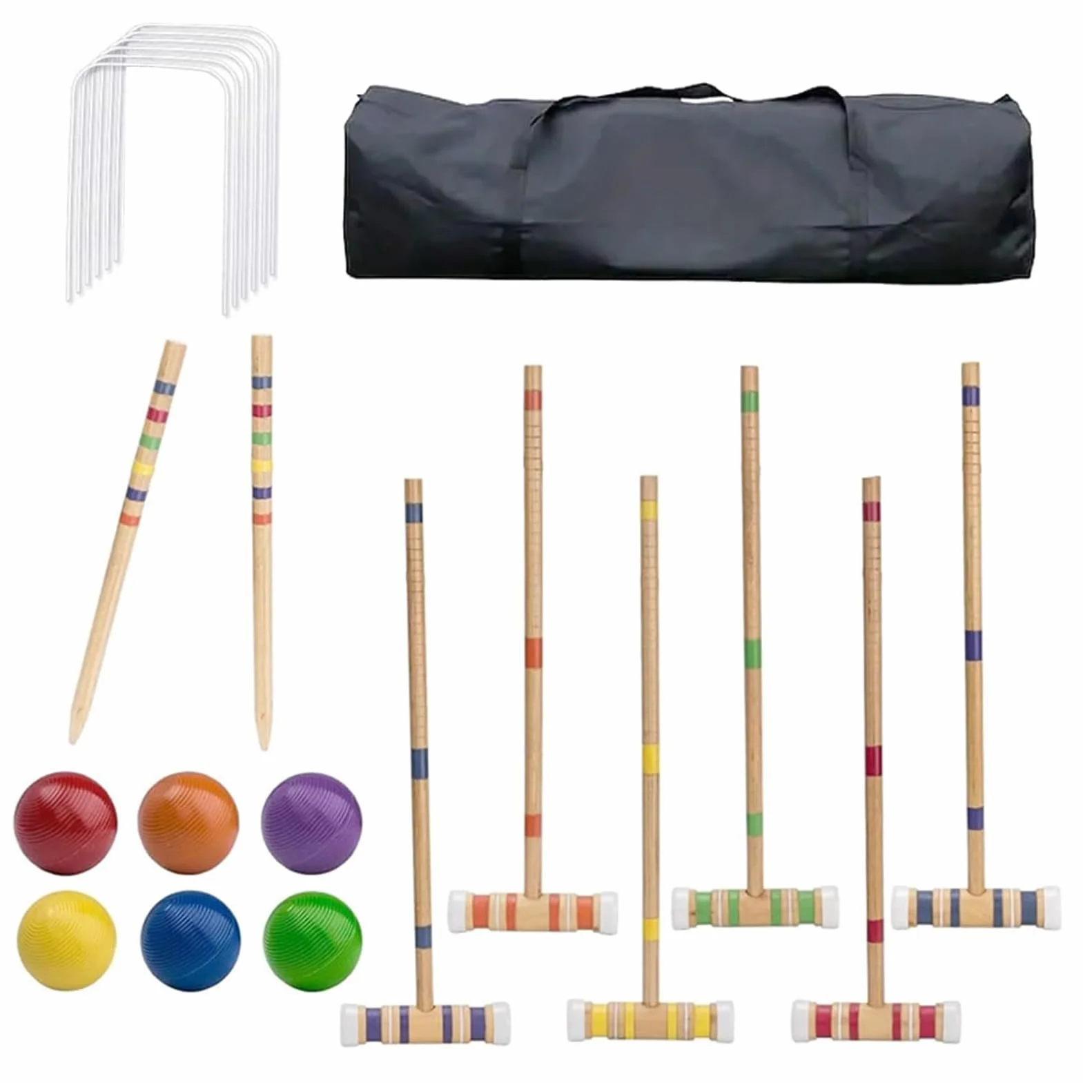 Kit de croquet pour 6 joueurs - Jeu de pelouse en bois - Équipement de sport extérieur réutilisable