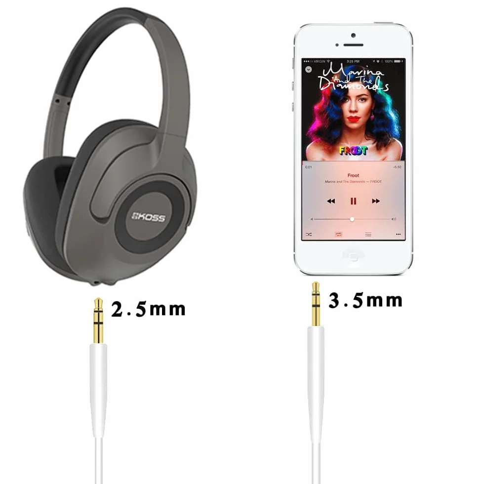Câble de remplacement audio stéréo pour casque Bose oe2 / oe2i / AE2 / QC25 QC35, connecteur 3,5 mm – 2,5 mm (Blanc)