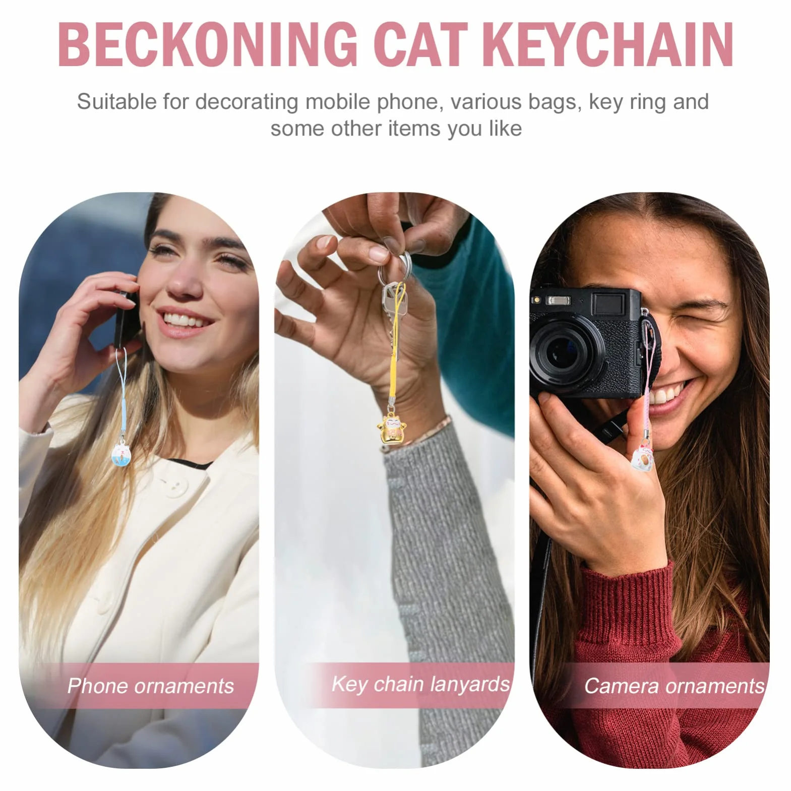 TOYANDONA Maneki Neko Lot de 5 breloques pour téléphone portable en forme de chat porte-bonheur en cuivre