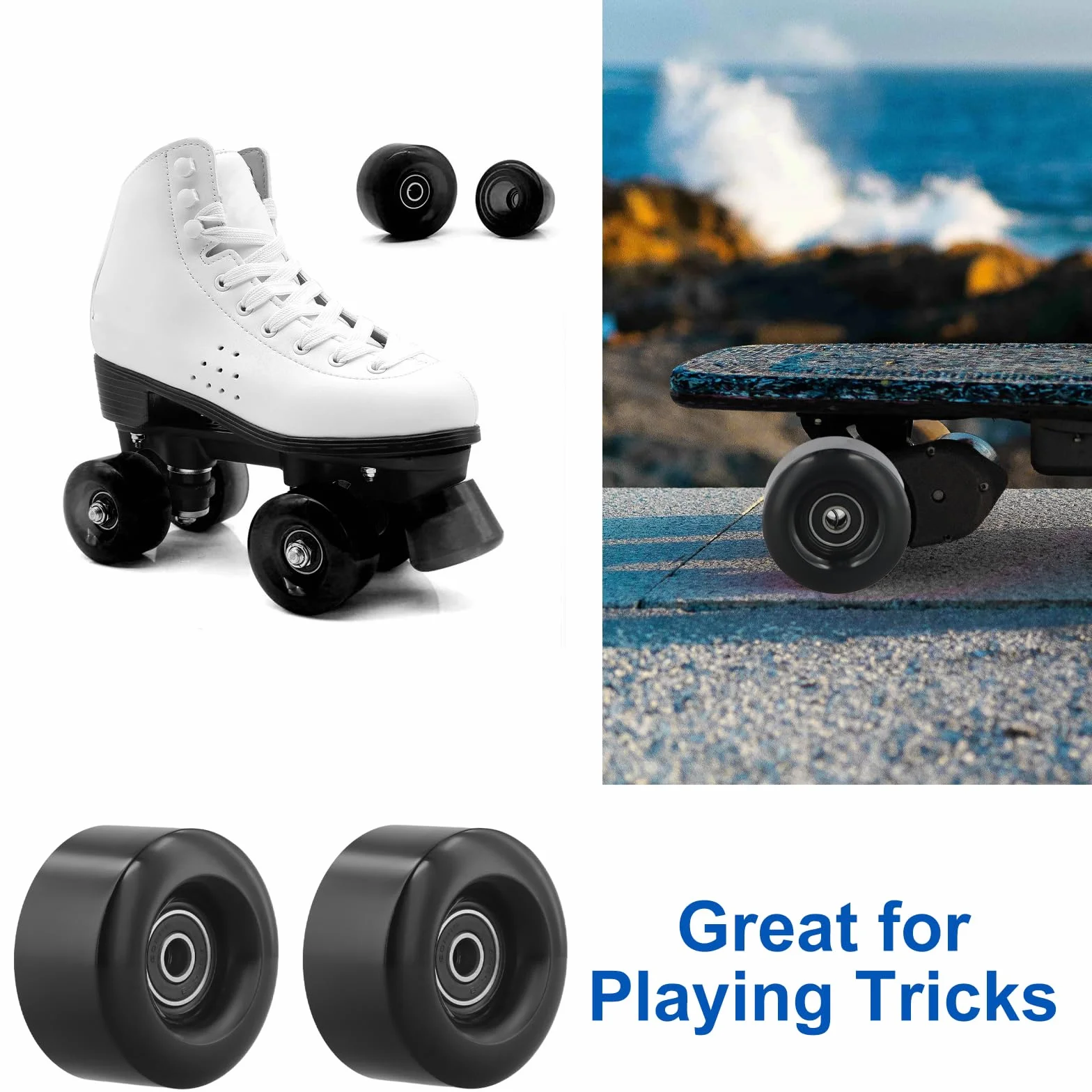 Roues de Patin à Roulettes 58x32mm PU, Roulements Double, Remplacement pour Quad Skates