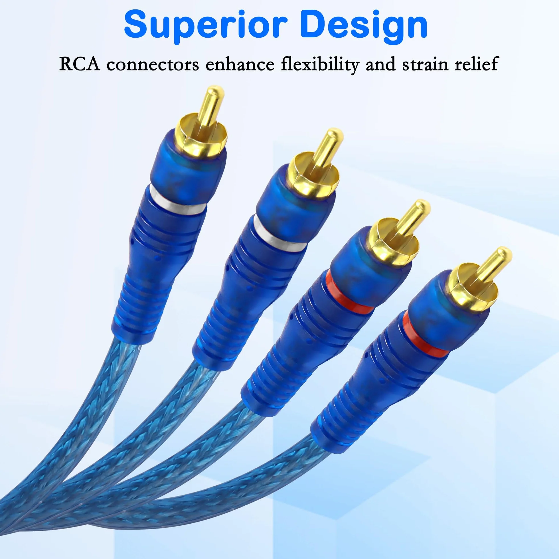 MEIRIYFA Câble d'interconnexion audio RCA pour voiture, 2 canaux à 4 canaux RCA audio voiture y Splitter adaptateur cavalier Paire torsadée OFC full Shield Noise Reduction (5m)