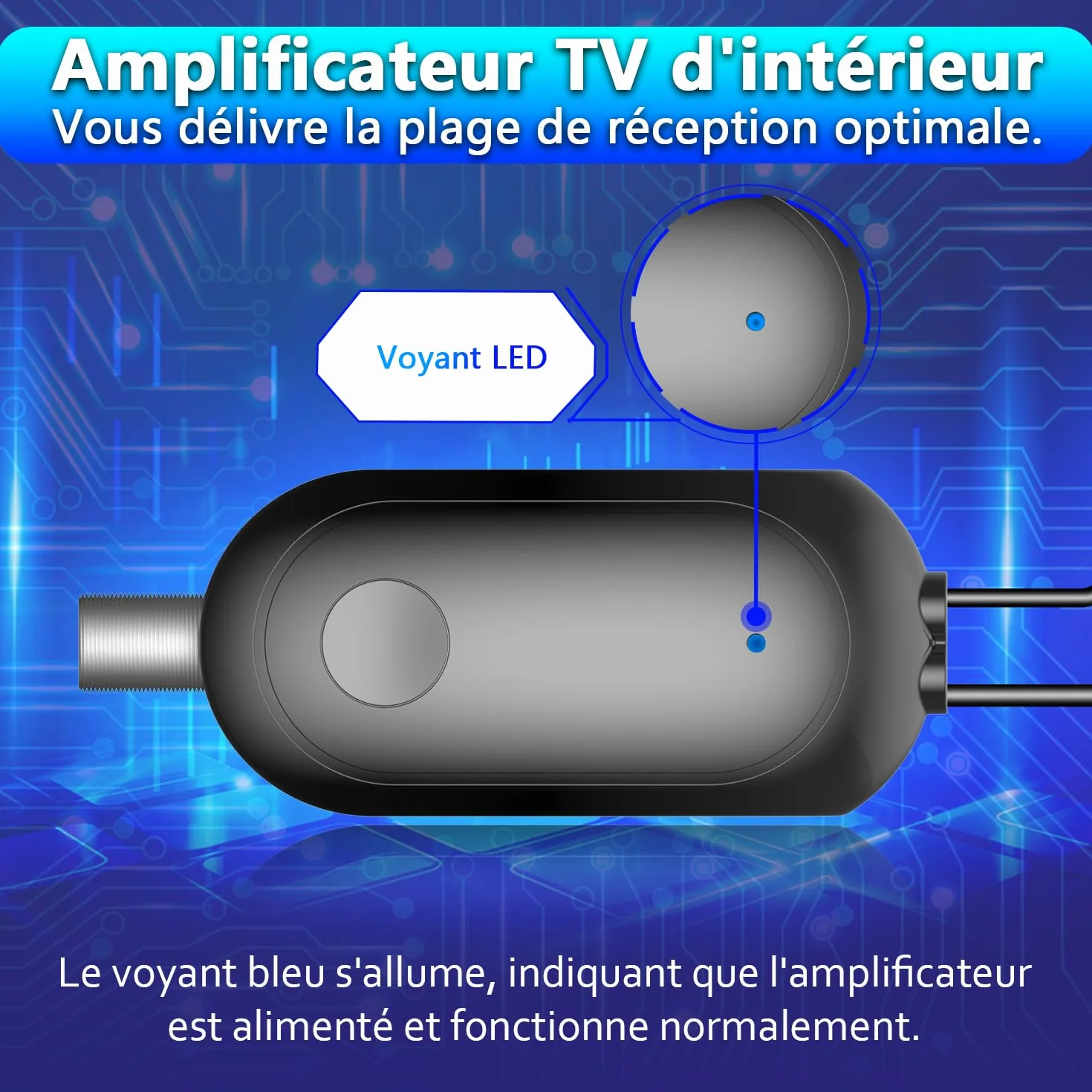 Amplificateur Antenne TV Booster Signal TNT DVB-T2 Compatible Télévision Numérique Full HD 4K UHD