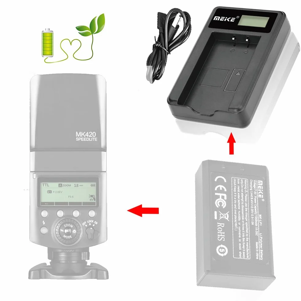 Meike MK-LC1 Chargeur de batterie Li-ion avec écran LCD pour batterie MK 420 Speedlite Series (MK-LP1)