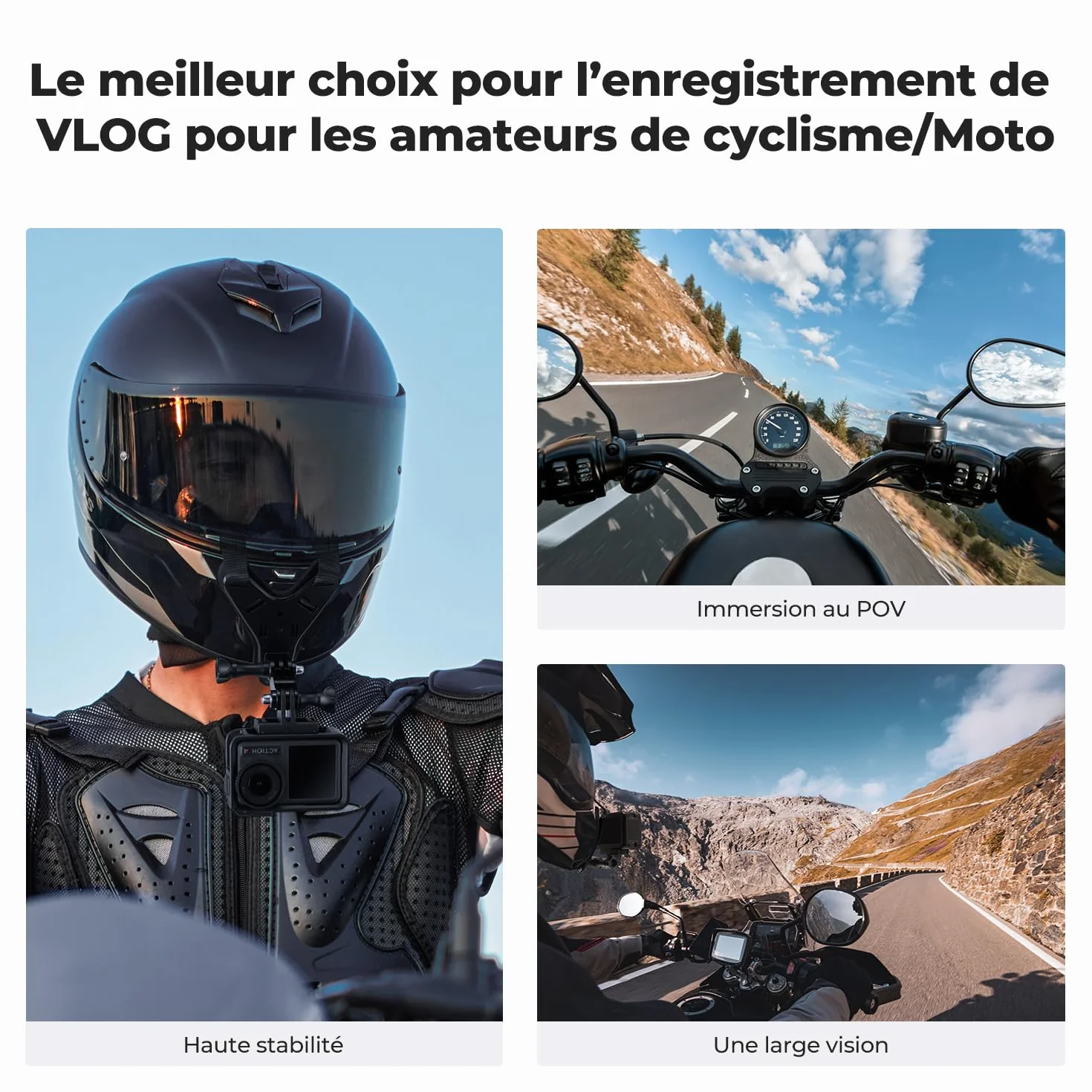 K&F CONCEPT Support de Casque de Moto pour Menton Compatible avec GoPro Hero 13/12/11/10/9/8/7, DJI Osmo Action 6/5 Pro/4/3/360, Insta360 Ace Pro/2/X5/X4/X3, AKASO, Base en Y, Silicone antidérapant