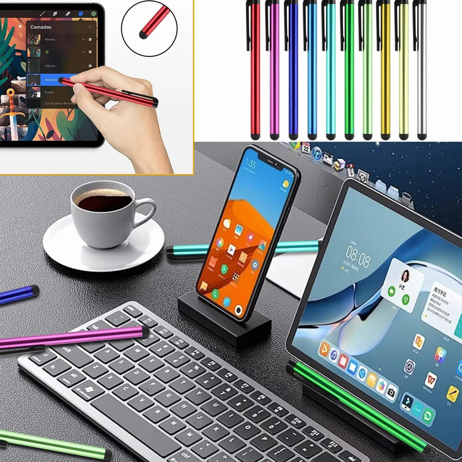 FYSL 50 Pièces Stylets Universels Capacitifs pour Écran Tactile, Stylet Stylo, Stylets Capacitifs pour Tablettes, iPad Mini, iPad Pro, iPad Air, Smartphones, Samsung Galaxy, Tous Téléphone Tablet