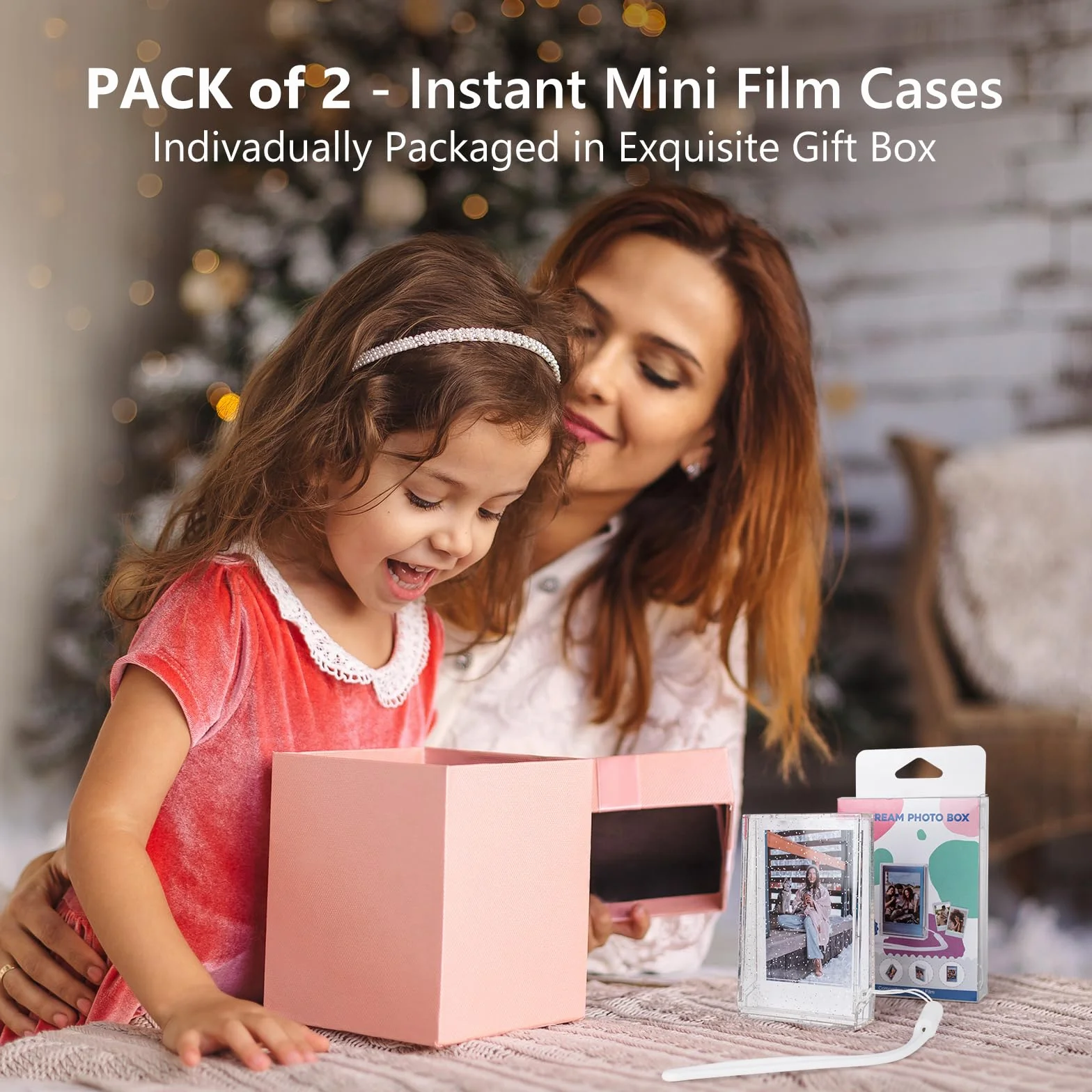 Lot de 2 Boîtes de Rangement pour Photos de 2x3, Étui pour Photos Instax, Mini Support Photo pour Film Instantané Fujifilm Instax Mini 13 12 11 9 8 7 99 70 40 90 Evo - Paillettes