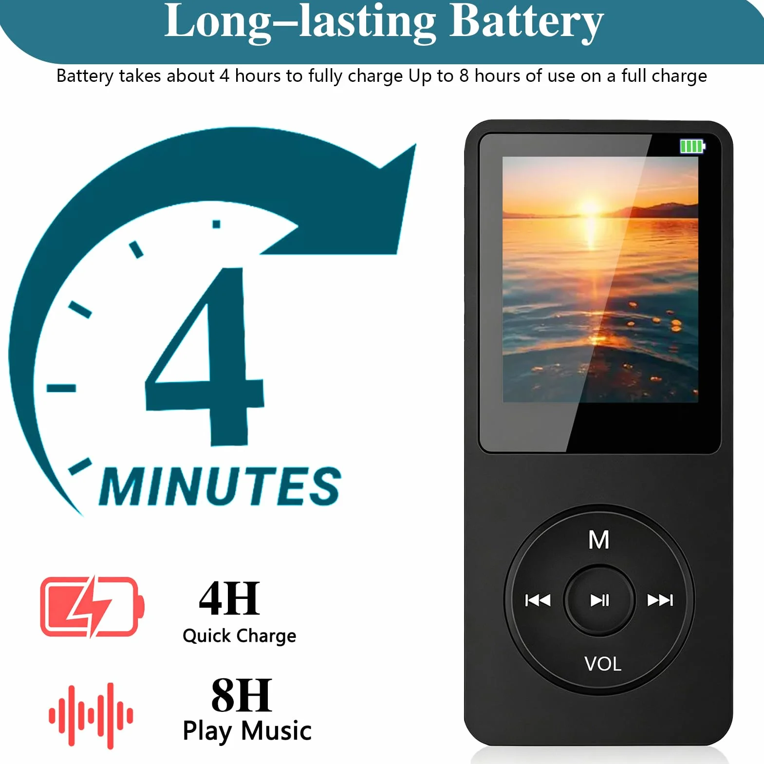 Lecteur MP3 Bluetooth 5.3 64Go avec Haut-Parleur, Radio FM, Écran 1,8", Autonomie 70H, Léger