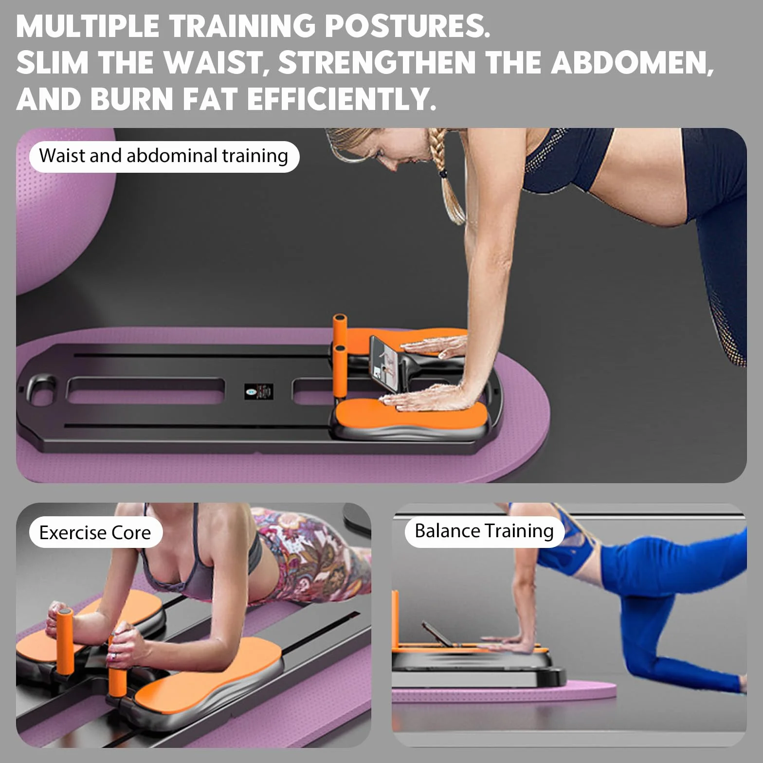 Planche de Pilates Pliable avec Rebond Automatique 24 Pieds antidérapants Multifonction Capacité 300 kg