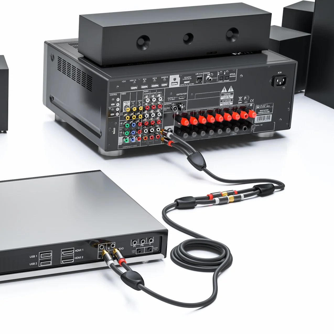 deleyCON 7,5m Câble Rallonge Cinch RCA Stéréo Audio - 2x Fiche vers 2x Prise - Connecteurs Métalliques Dorés Noir