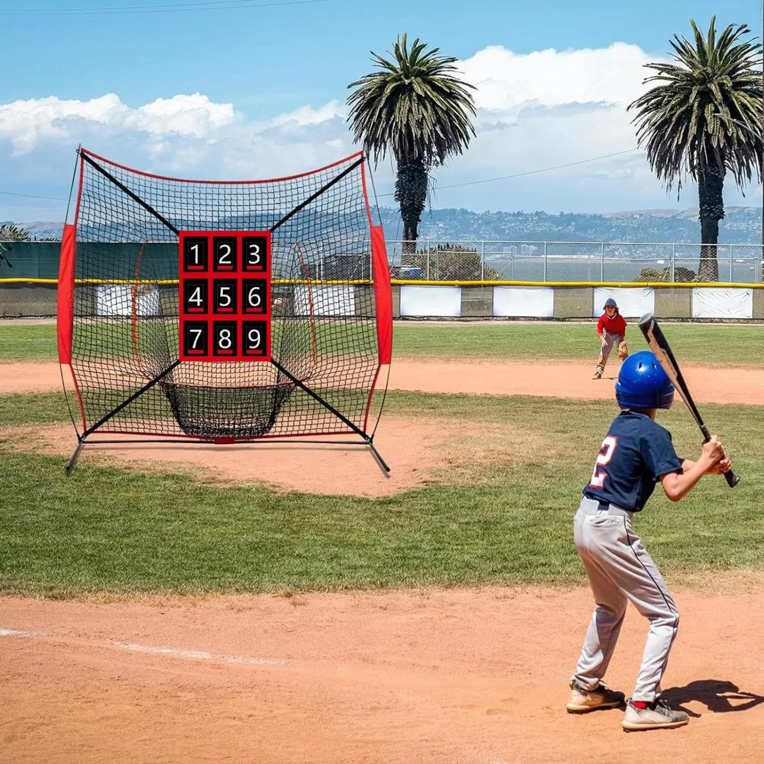 Filet de pitch de baseball avec 9 balles réglables pour exercice de softball