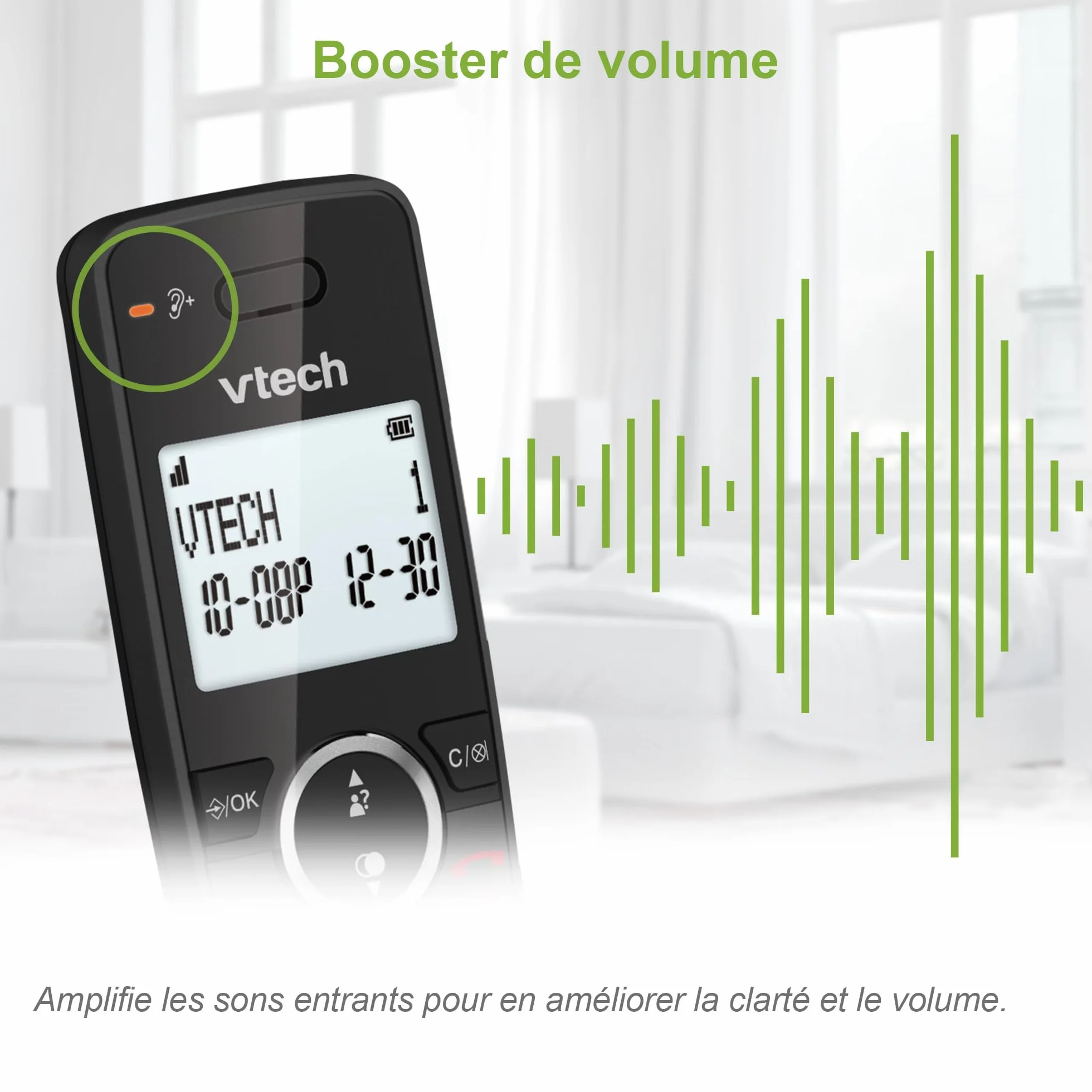VTech ES2000 Téléphone sans Fil DECT avec Blocage d'appel, contrôle du Volume, Identification de l'appelant/Appel en Attente, 18 Heures d'autonomie, numérotation Rapide, Noir