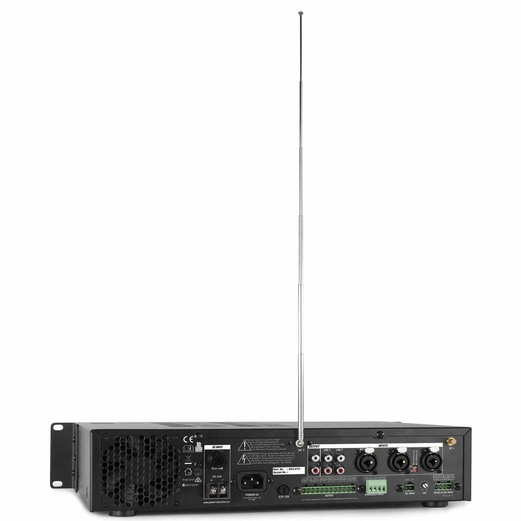 Power Dynamics PDV360MP3 Amplificateur Mixeur 100V 4 Zones - 360W, USB, SD, MP3, Bluetooth, Tuner FM, Canal Micro, Contact 24V pour Alarme Incendie, Idéal pour Tout Lieu à Sécuriser