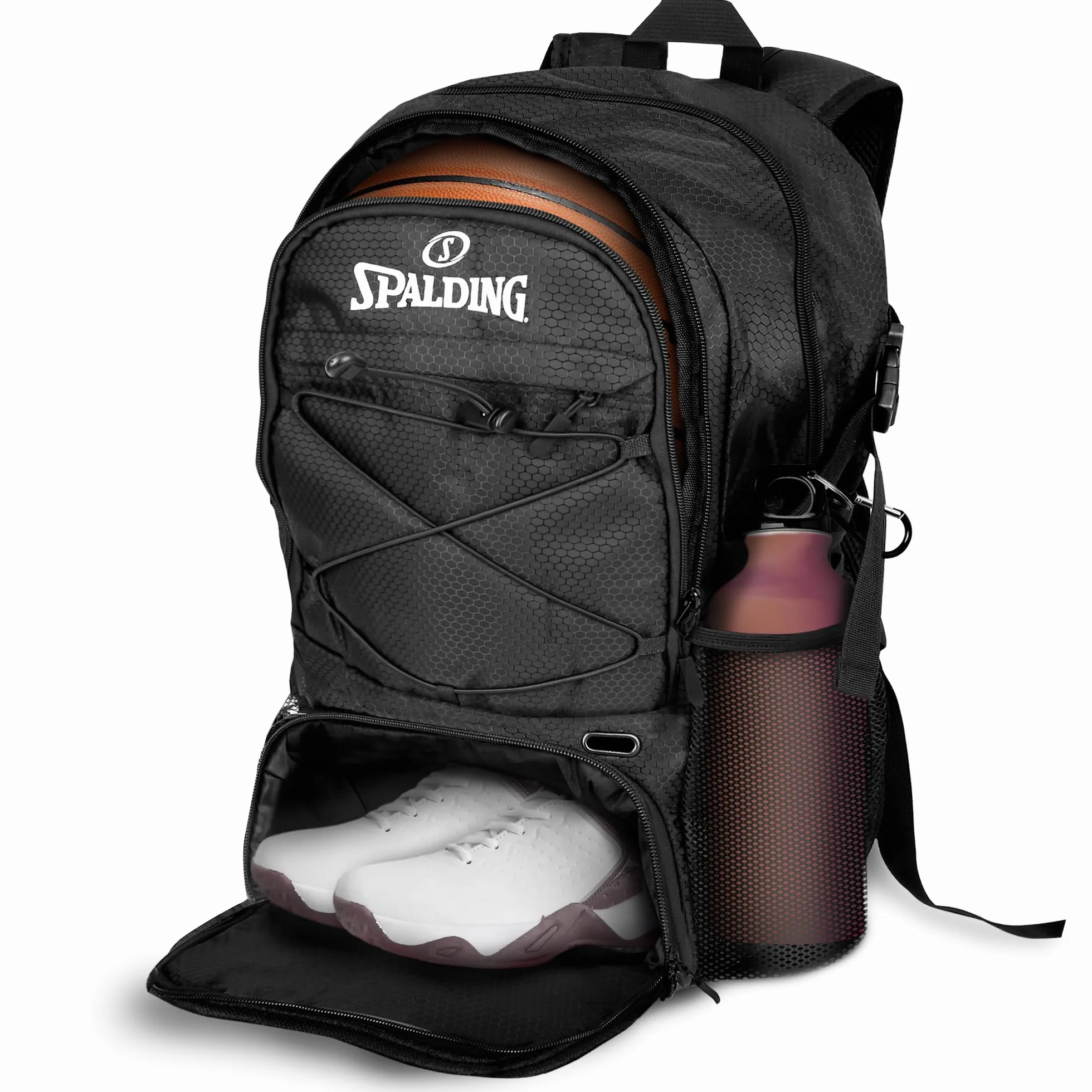 Spalding Sac à dos de basket-ball noir avec compartiment à chaussures et ballon