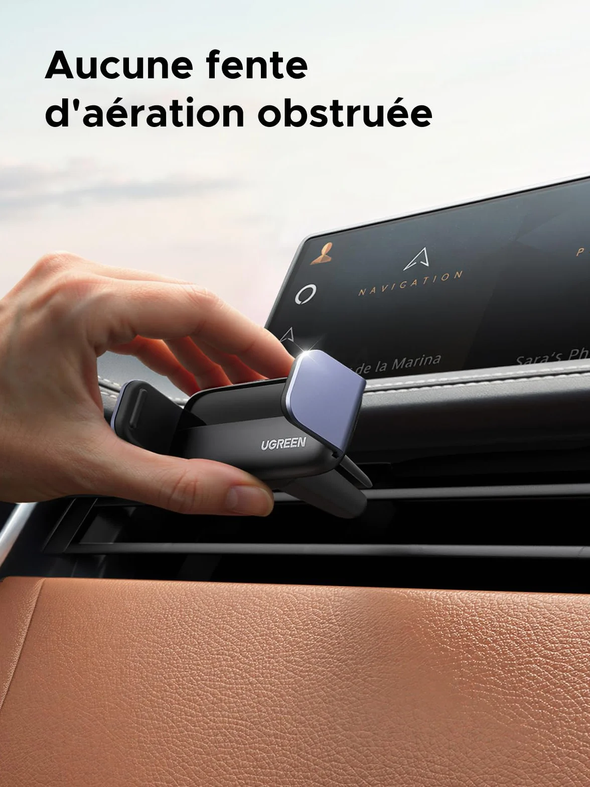 UGREEN Support Téléphone Voiture Gravité Grille Aération Porte Smartphone Voiture Ventilation Accroche Téléphone Auto Compatible avec iPhone 17 Pro Max Air 16 15 14 Galaxy S25 Ultra S24