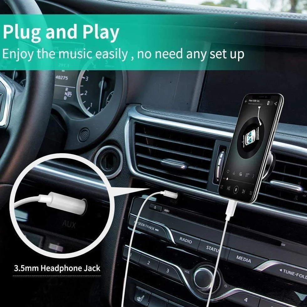 Cordon auxiliaire pour iPhone, [certifié Apple MFi] Câble Lightning vers auxiliaire compatible avec iPhone 14 13 12 11 XS XR X 8 7 vers haut-parleur stéréo de voiture, casque, blanc
