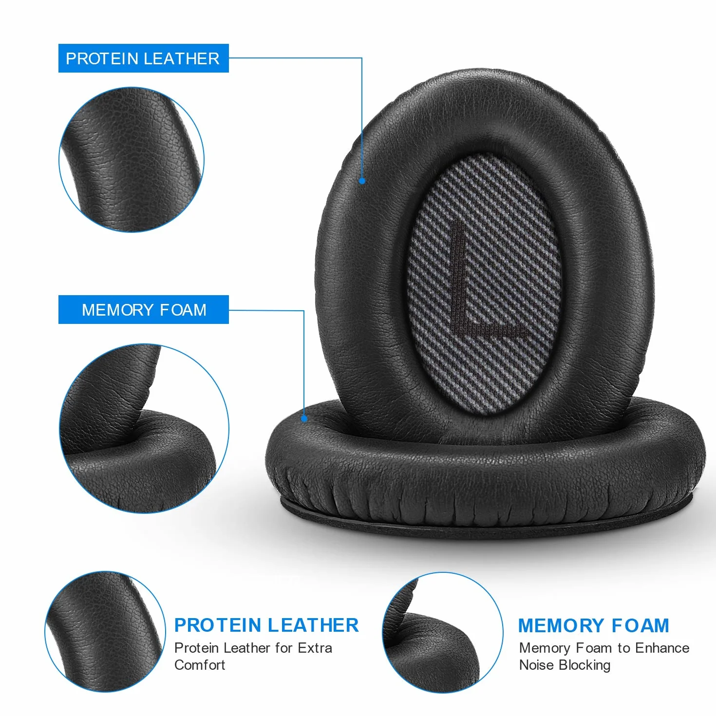 Coussinets pour Bose QuietComfort QC35 QC35 II - Oreillettes de Remplacement Noir