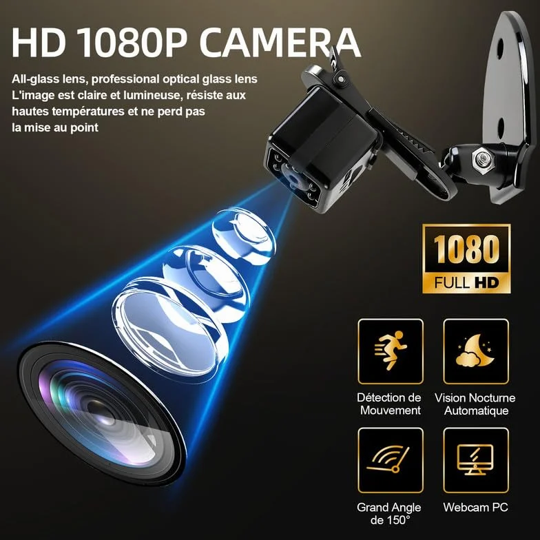 Camera Espion sans Fil 1080P-Mini Caméra Cachée Discrète avec Détection Mouvement et Vision Nocturne, Caméra Surveillance Intérieure Sans Internet ni App, Autonomie Longue Durée pour Maison Exterieur