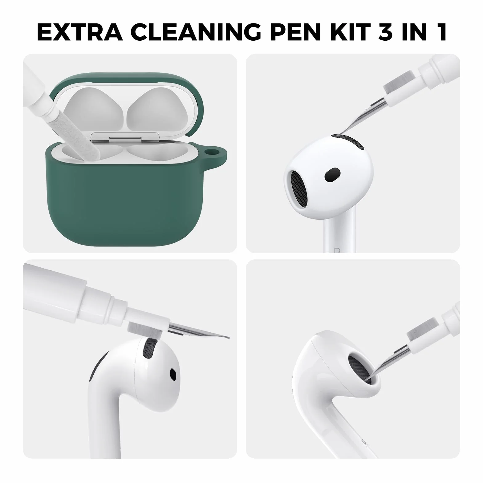 AhaStyle Coque AirPods 4 (2024) Silicone Kit Nettoyage Étui Protection Anti-Rayures Supportant Recharge USB-C sans Fil