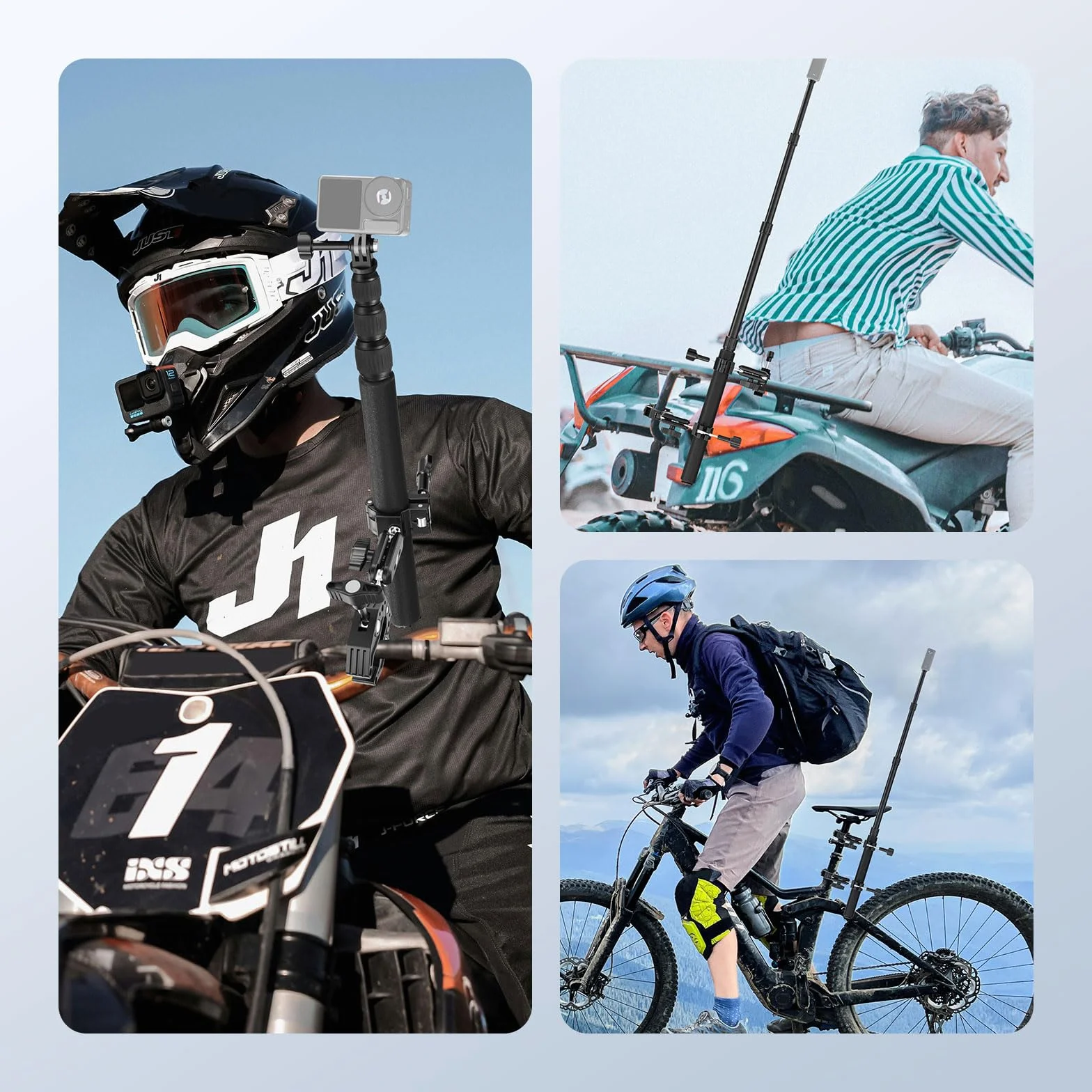 NEEWER Kit d'accessoires de montage de moto compatible avec GoPro Insta360 DJI, guidon de vélo invisible, support à double pince avec adaptateur de caméra d'action pour enregistrement vidéo POV, GP-30