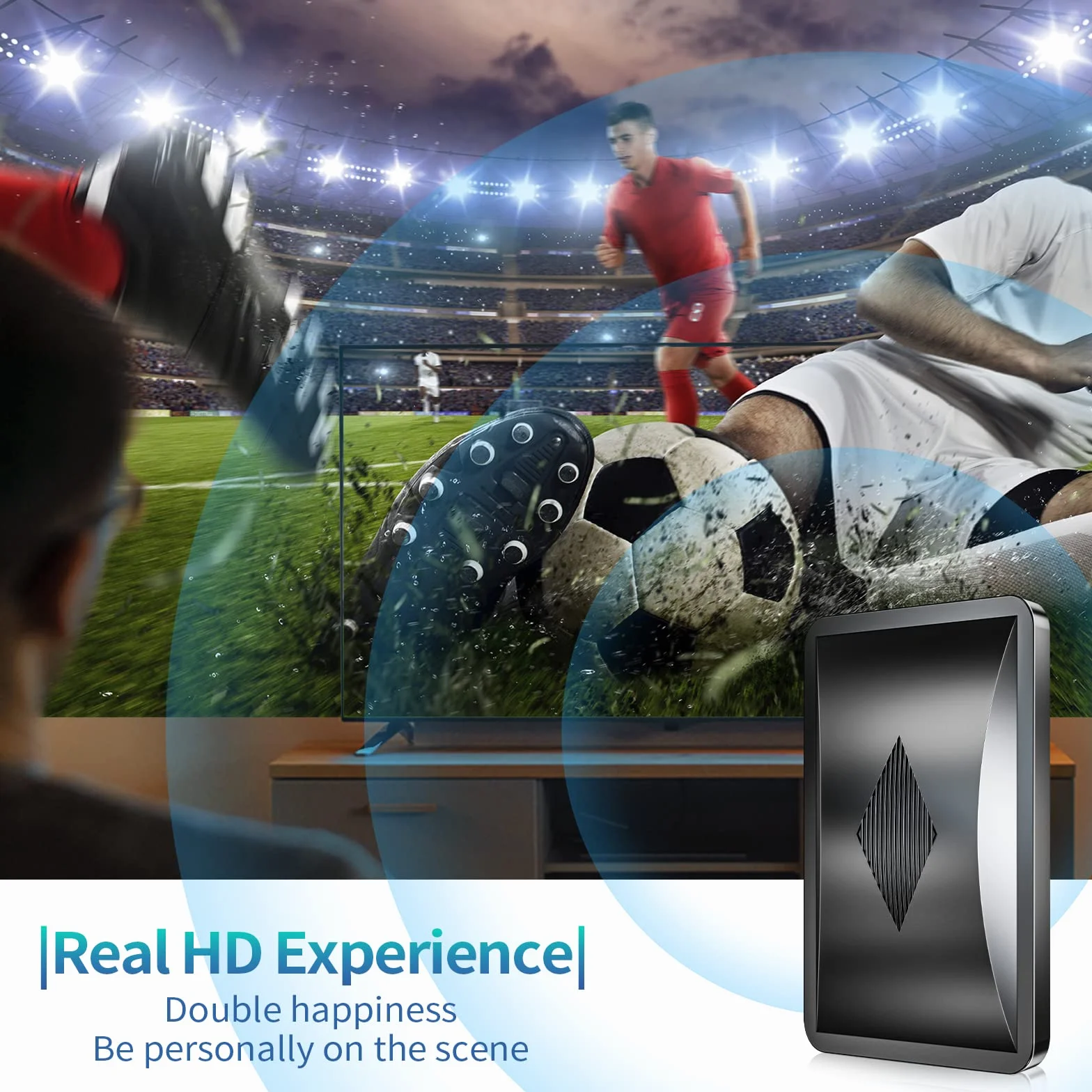 Antenne TV Intérieure 600KM+, Antenne TNT Intérieure avec Amplificateur de Signal Ultra Puissant, 360° Réception Chaînes Locales HD, Compatible Tous Les Tvs Supporte 8K, 4K, 1080P-Câble Coaxial 10M