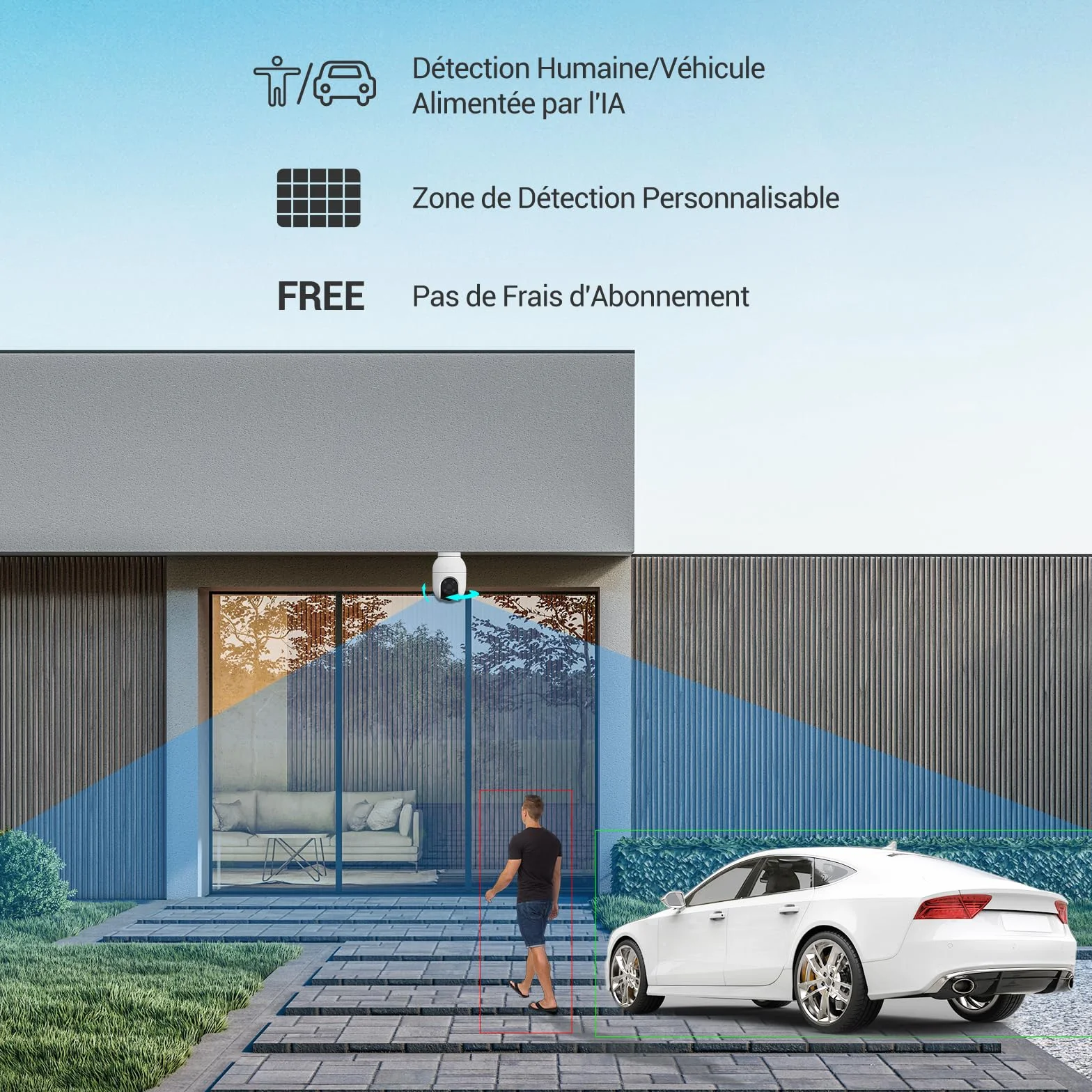 EZVIZ C8c 5MP 2PK Caméra Surveillance WiFi Extérieure 3K 360° Suivi Auto-Zoom Détection IA Humaine Véhicule Vision Nocturne Couleur Double Bande 2.4/5GHz WiFi 6