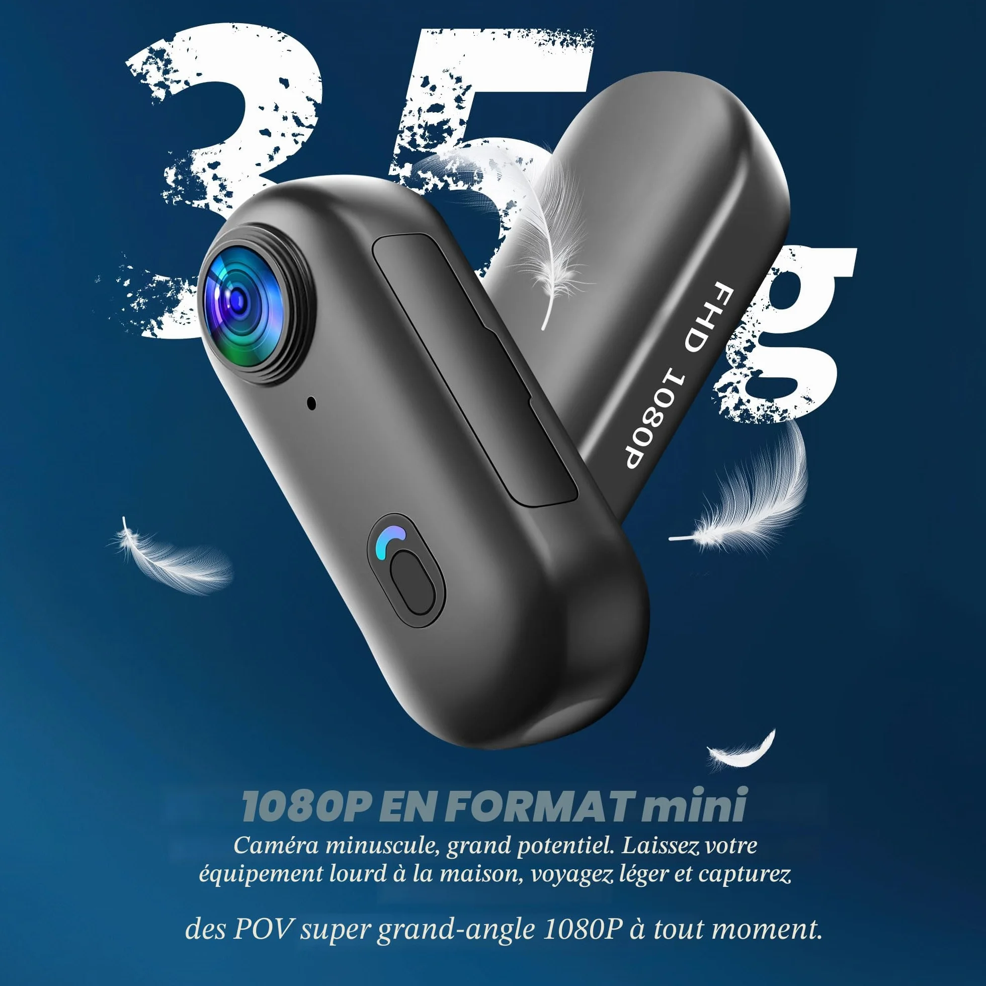Nouvelle Version Mini Caméra Sport 1080P WiFi Camera de Poche pour Casque Camera Vlog Pieton Étanche jusqu'à 30M pour Les Passionnés d'Aventure Accessoires Multifonctions