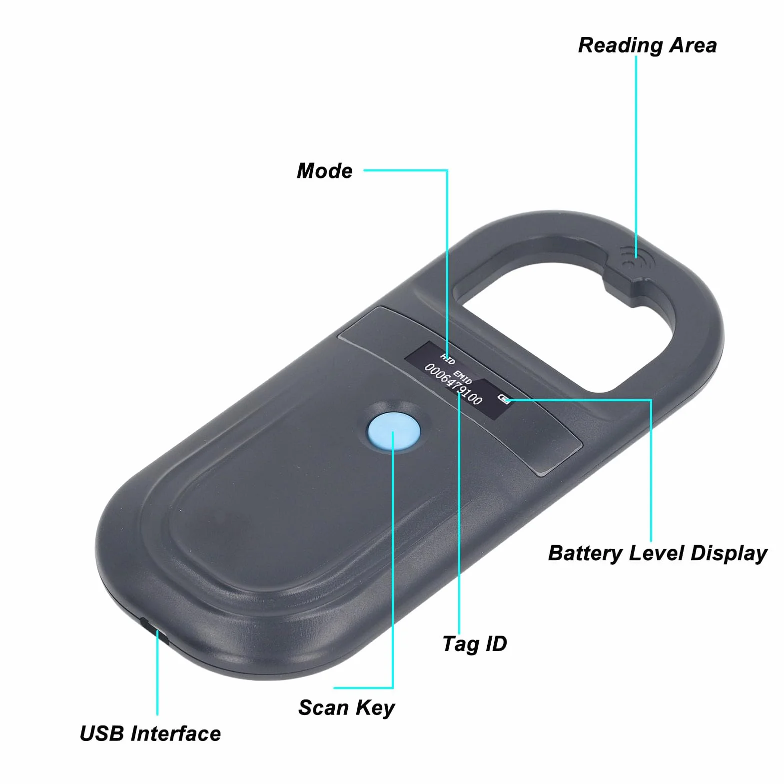 Scanner de Micropuces Animales, Rechargeable FDX B EMID PET TAG CHIP Scanner avec 128 étiquettes, 134.2 KHz, Conception Portable, Lecteur D'identification de Puce pour Animaux