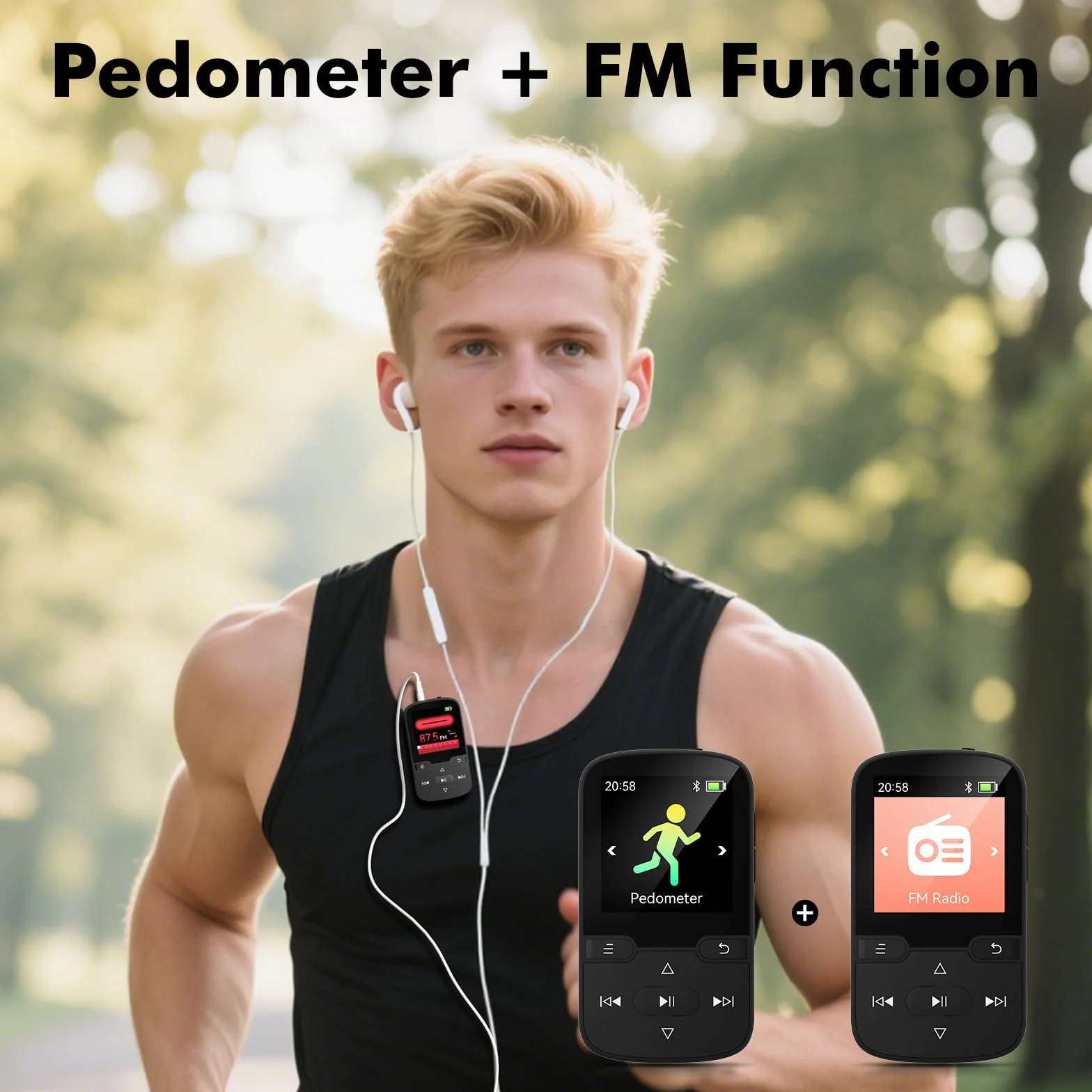 Lecteur MP3 Bluetooth 5.3 64 Go avec Clip, Radio FM, HiFi Portable, Noir