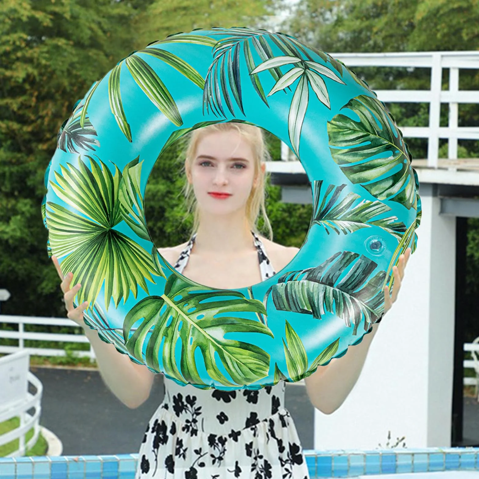 Inflatable Pool Tubes, Floating Swim Rings, Beach Floats, PVC, Green/Red Leaf