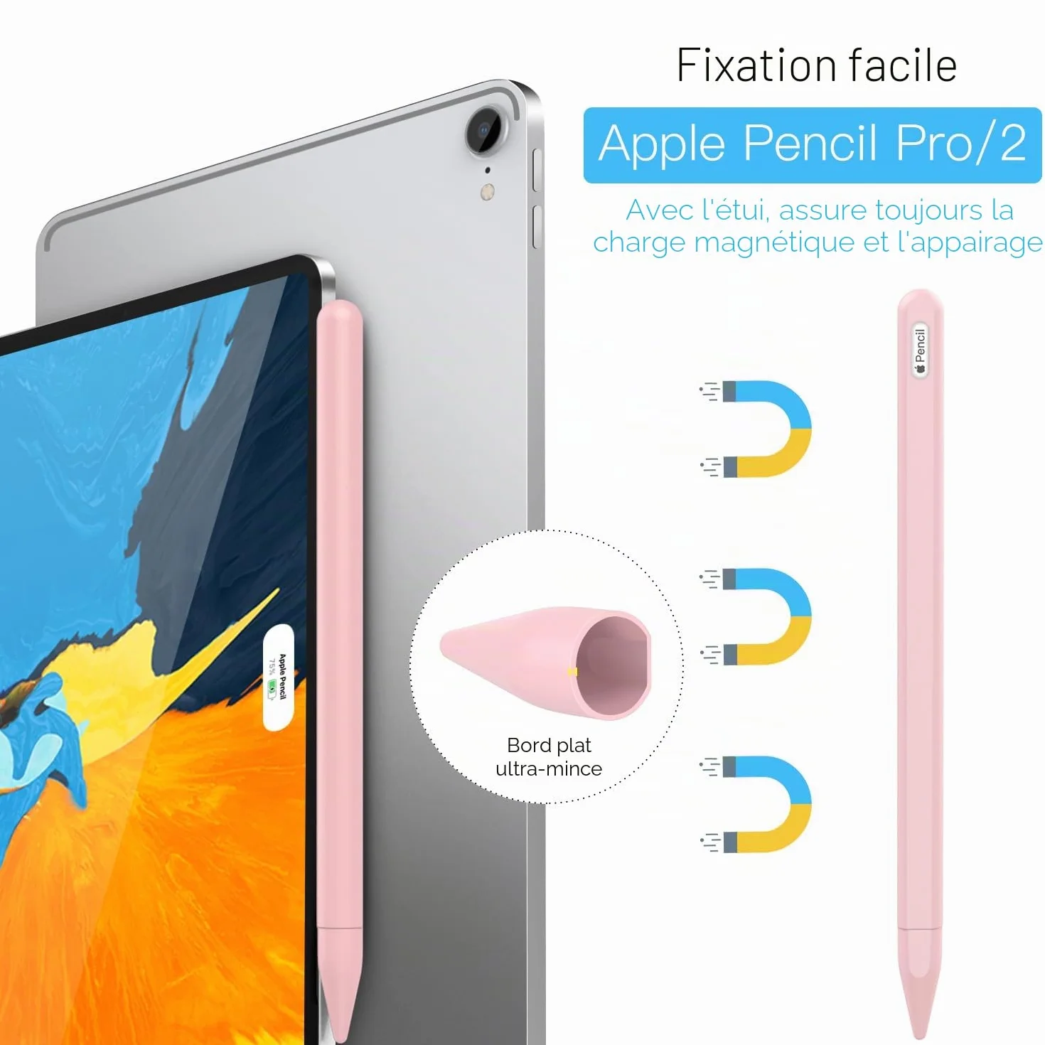 Moko Coque Compatible avec iPad iPencil 2e Génération, Étui Housse de Protection pour Stylet en Silicone, Cover de Stylet avec Pointes de Rechange et Clip Intégré - Rose Clair