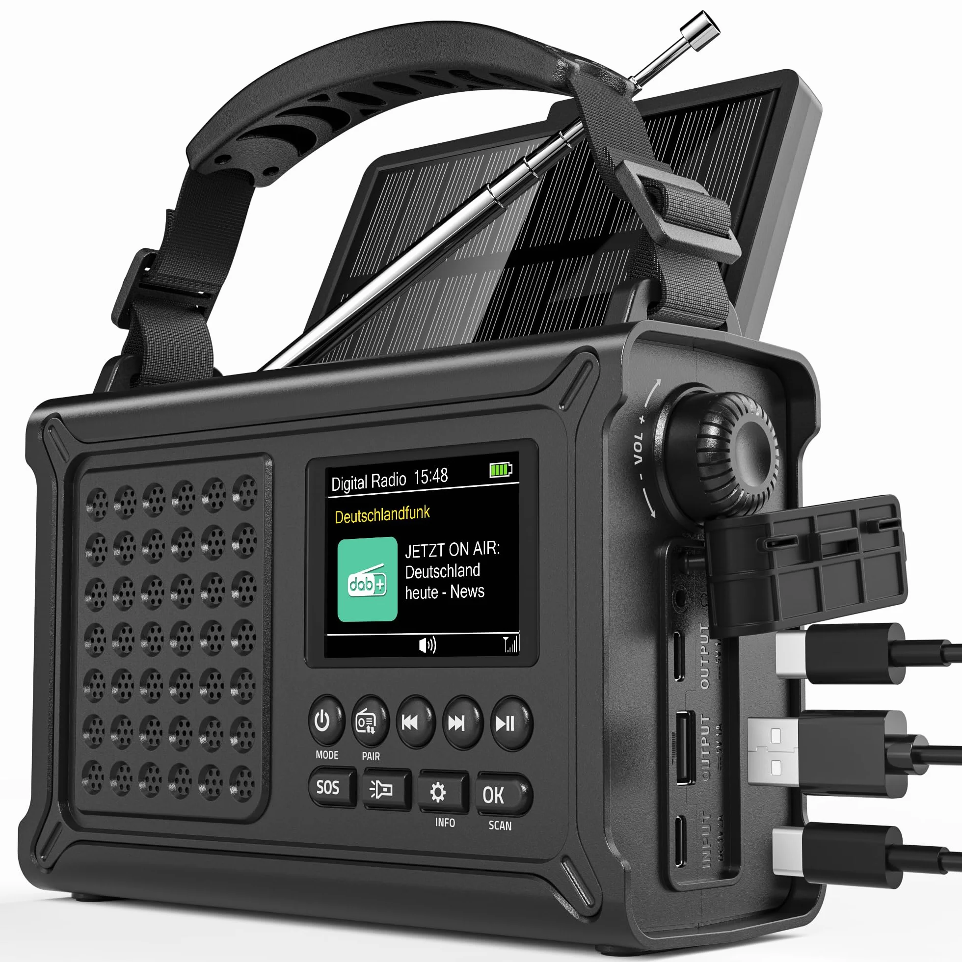 Radio à manivelle 12 000 mAh - Dab/Dab+/FM avec Bluetooth 5.0 - Radio d'urgence avec Panneau Solaire de 8500 mm² et manivelle de 650 mA - Radio Solaire Portable à Dynamo - Idéale comme Lampe de Poche