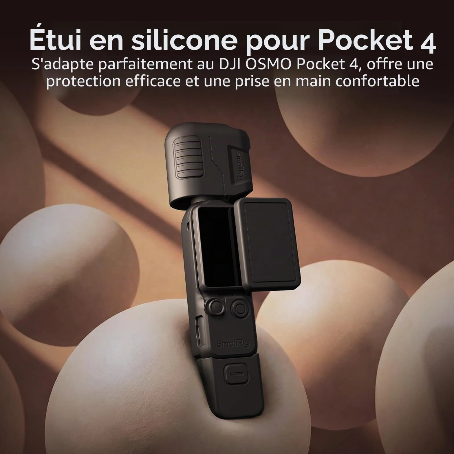 SMALLRIG Étui de Protection en Silicone pour DJI Osmo Pocket 4 - Protection Modulaire Multi-Directionnelle, Matériau en Silicone Souple, avec Protecteur d'Écran en Verre Trempé et Dragonne - 6007