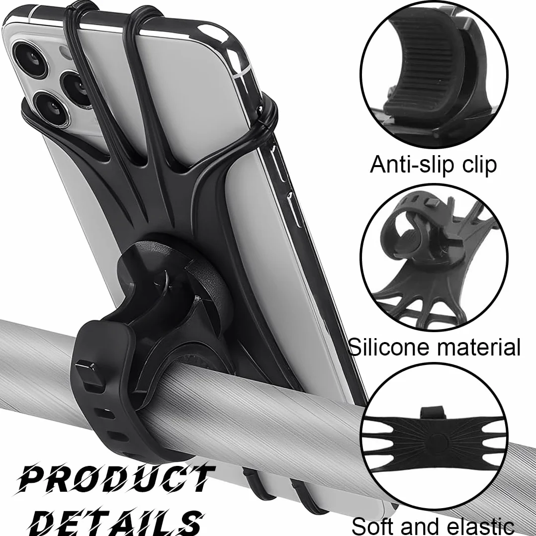 2 Pièces Porte Telephone Velo, Support Téléphone Velo Portable en silicone pour vélo, Rotatif à 360 °, Support de téléphone portable, Compatible avec iPhone SE/11/12/13/14Pro Max/X/XS MAX/8'' à 6,5''