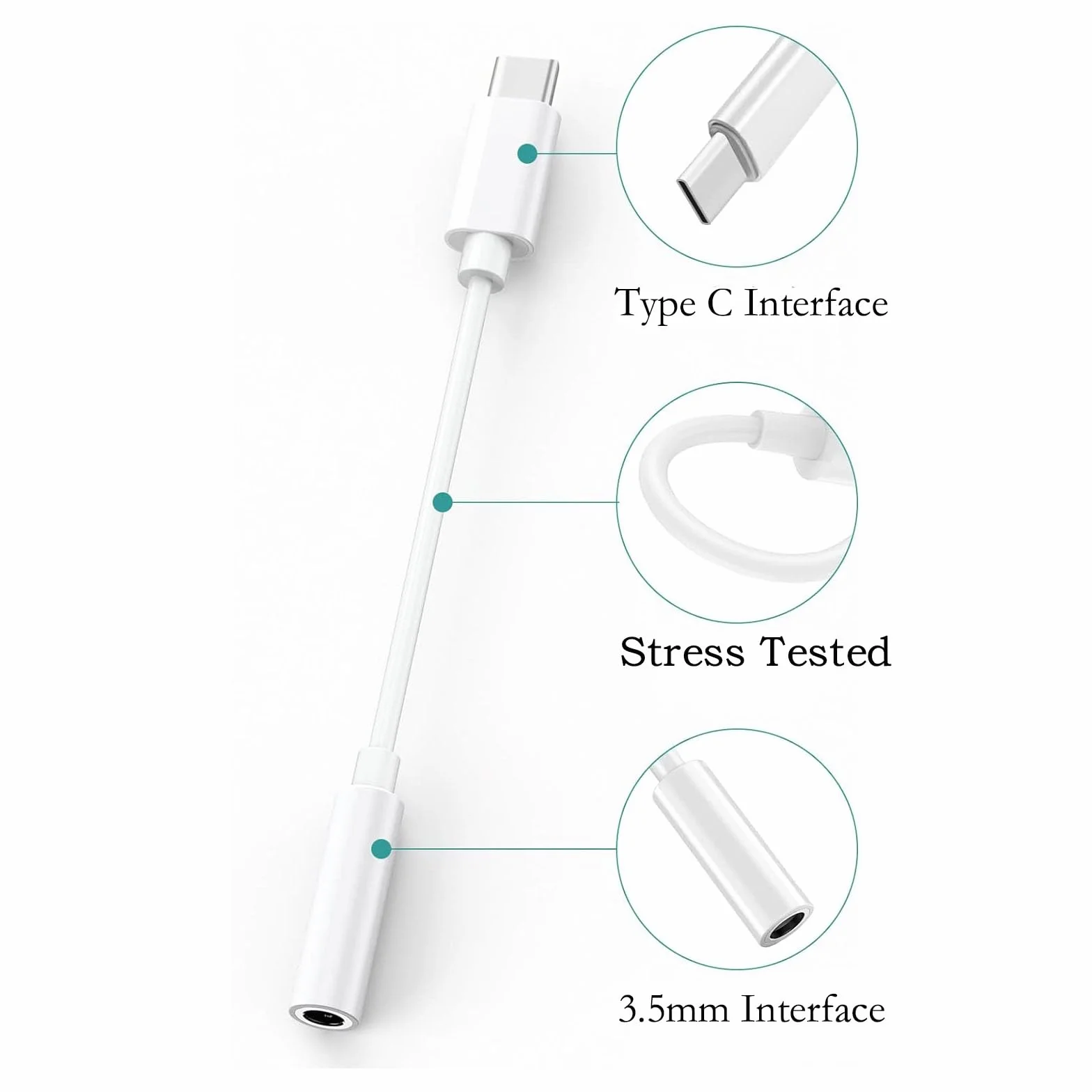 Apple MFi - Adaptateur USB-C vers prise 3,5 mm pour iPhone 16/15/15 Pro/Pro Max/Plus, câble type C pour Samsung Galaxy S23/S22/S21 Ultra, MacBook, Note (blanc)