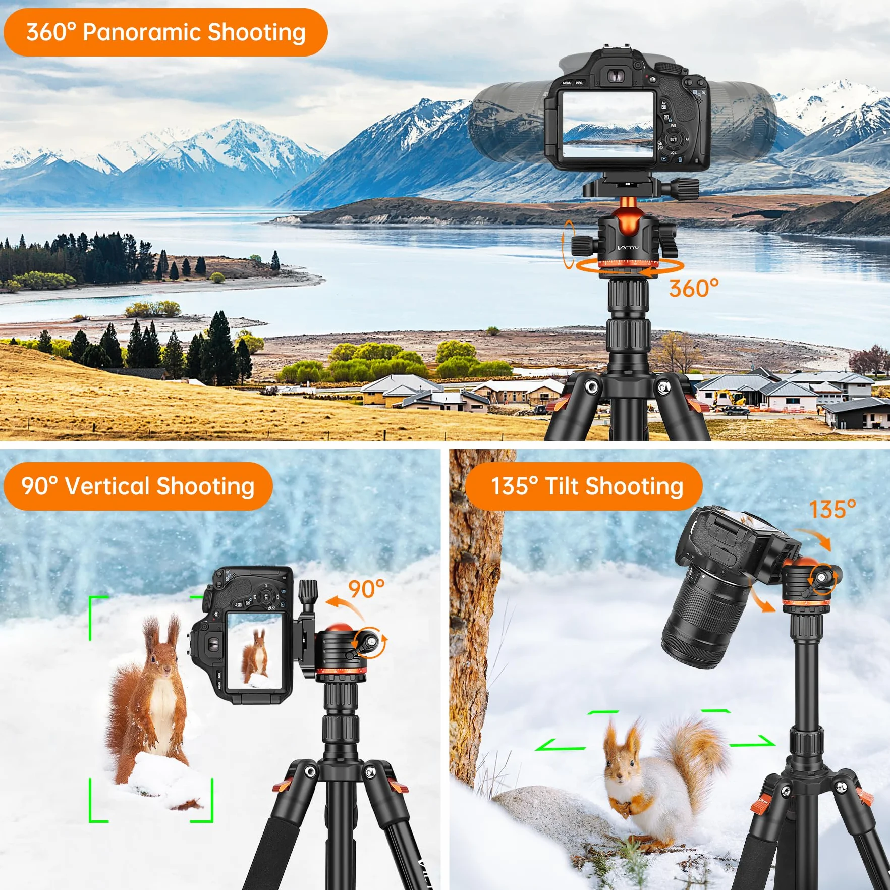 Victiv 200cm Trepied Appareil Photo, Trépied de Voyage Portable & Stable, Trépieds Caméra Aluminium avec 360° Rotule Ball & Monopode Amovible pour Canon Nikon Sony DSLR, Tripod pour iPhone Smartphone