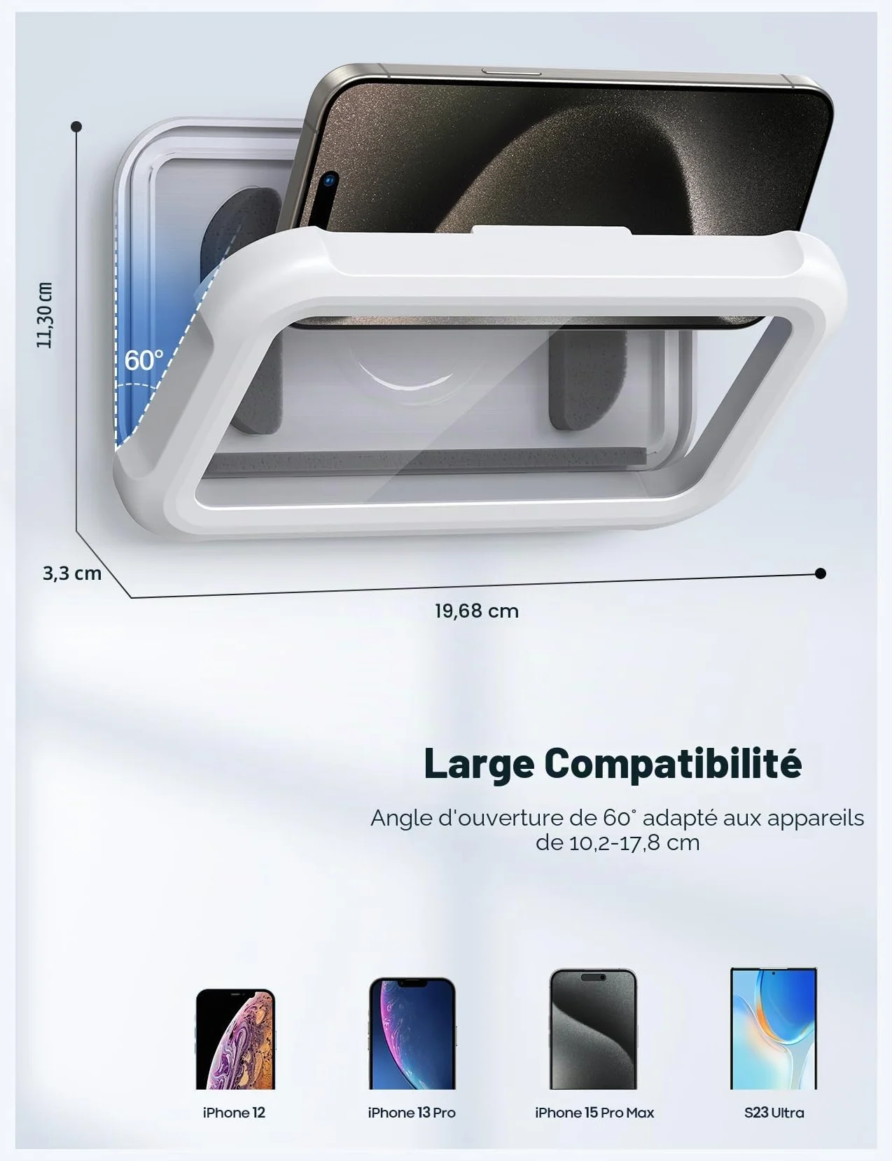 Lamicall Support de Téléphone de Douche Étanche, Étui Boîtier de Téléphone Étanche pour Mural - [360°Rotation & 120°Réglable] 3 Crochets Muraux Adhésifs, Support Mural de Bain pour 4 à 7" Smartphone