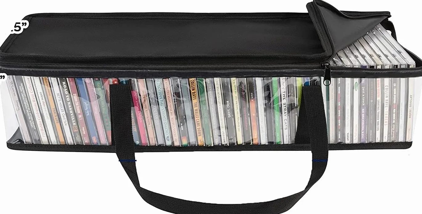 Lot de 4 | Sac de rangement portable pour CD - Housse transparente avec fermeture éclair - Support de protection contre la poussière - Pour disques de voiture / PC / Xbox / PlayStation - Poignées de