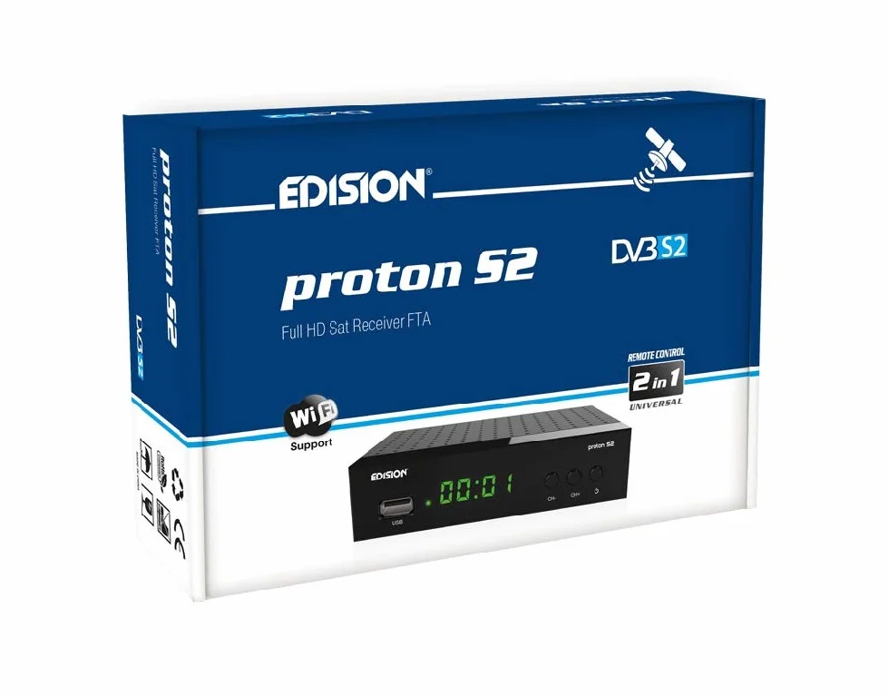 EDISION PROTON S2, DVB-S2 Full High Definition Free-Τo-Air récepteur satellite, WiFi support, Télécommande IR 2en1