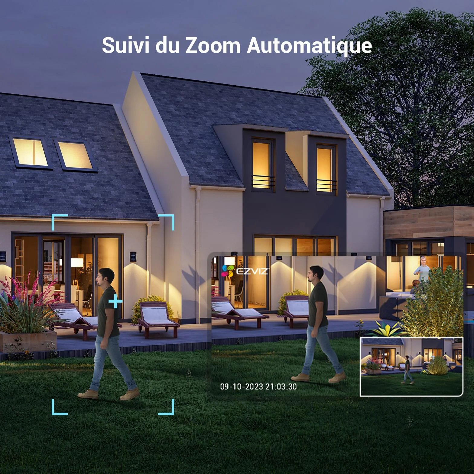 EZVIZ C8c 5MP 2PK Caméra Surveillance WiFi Extérieure 3K 360° Suivi Auto-Zoom Détection IA Humaine Véhicule Vision Nocturne Couleur Double Bande 2.4/5GHz WiFi 6