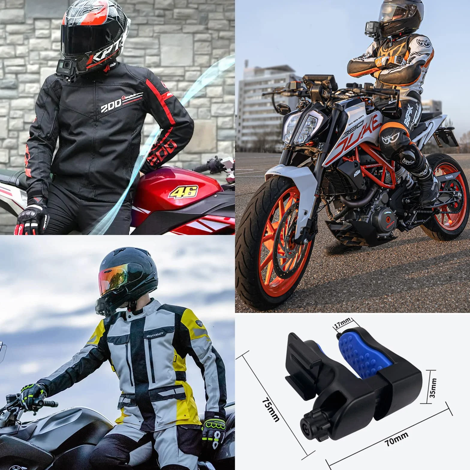 Support Casque de Moto Menton pour GoPro Hero 13 12 11 10 9/DJI Osmo Action 5 Pro 4 3/Osmo 360/Insta360 Ace Pro 2/GO Ultra, Casque Fixation Accessoires pour GoPro,Insta360,DJI Camera