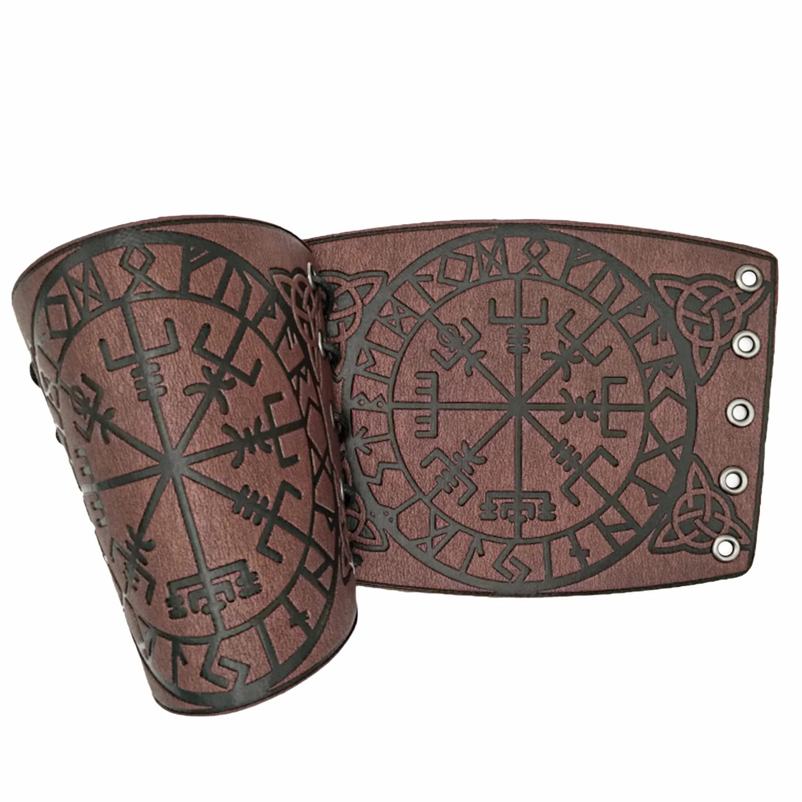 Bracelet de gantelet en Cuir Pleine Fleur Fait à la Main, Bijou Viking avec Boussole runique