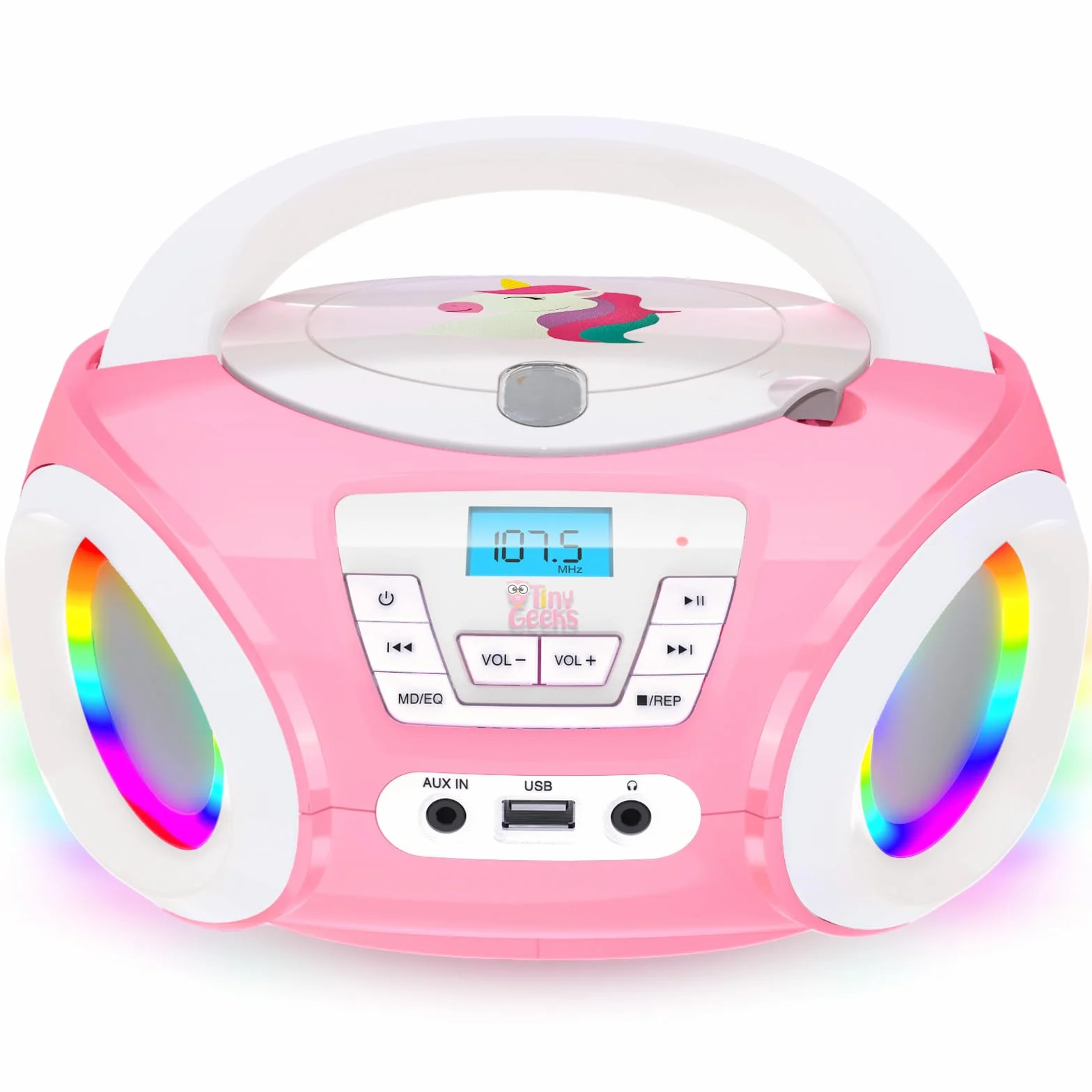 Tinygeeks Tunes Lecteur CD Enfant - Nouveauté - Radio FM - Piles incluses - Radio Mignon avec Haut-parleurs - Le Cadeau Parfait pour Les Tout-Petits - Rose