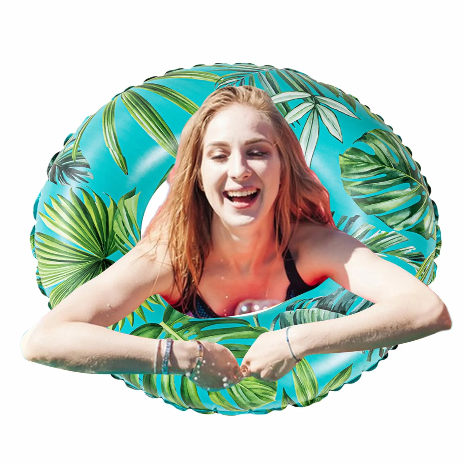 Inflatable Pool Tubes, Floating Swim Rings, Beach Floats, PVC, Green/Red Leaf