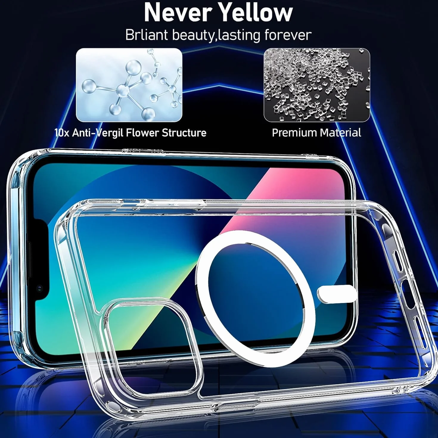 Coque iPhone 13 Aimantée MagSafe Antichoc TPU 6,1'' Transparent avec 2 Verres Trempés