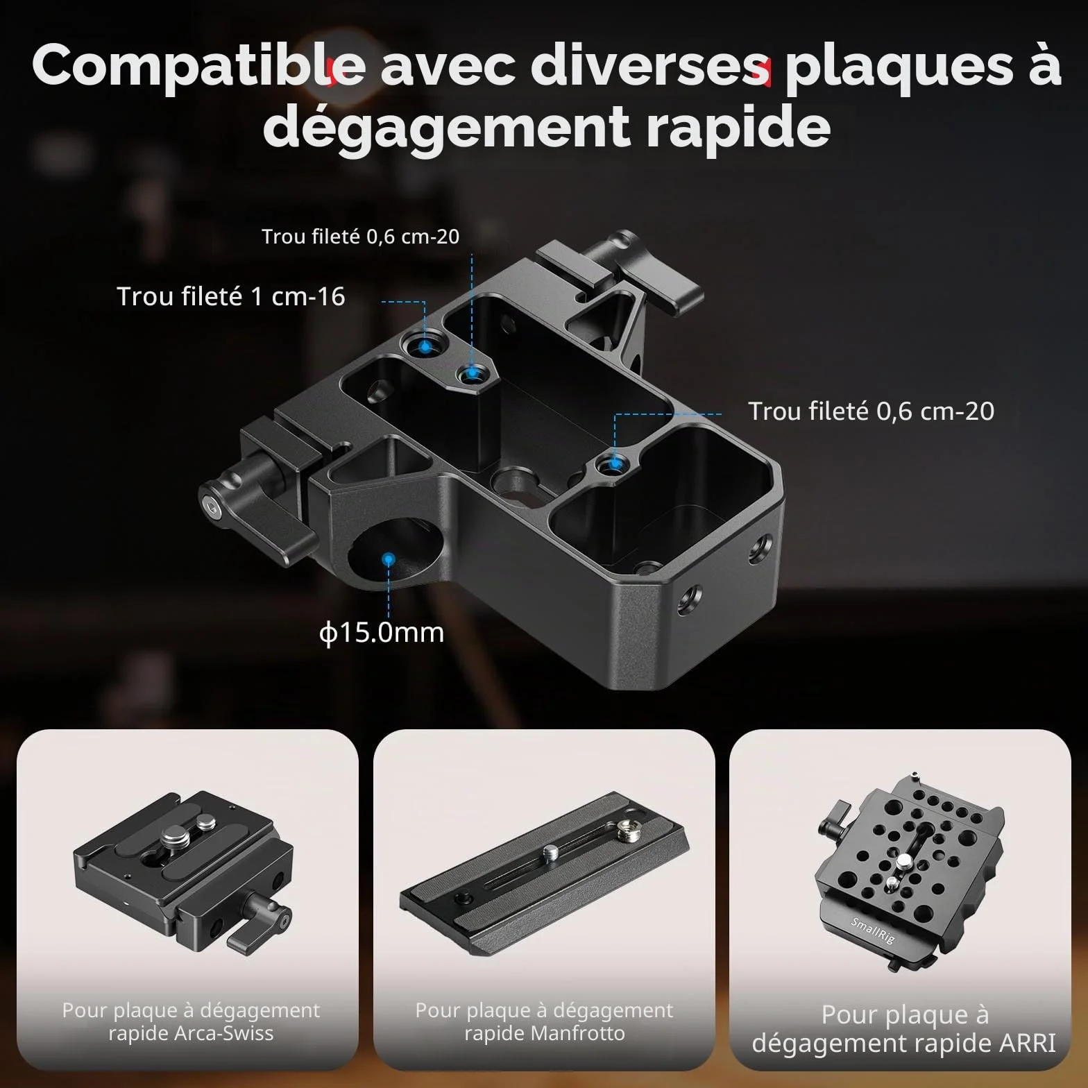 SMALLRIG Kit de Plaque de Base pour Appareil Photo avec Pince pour Rail LWS 15 mm, Tiges en Fibre de Carbone 15 mm (8'' / 20 cm), pour Sony A6500, pour Canon R5, R6, pour Sony A7SIII / A7III - 5609